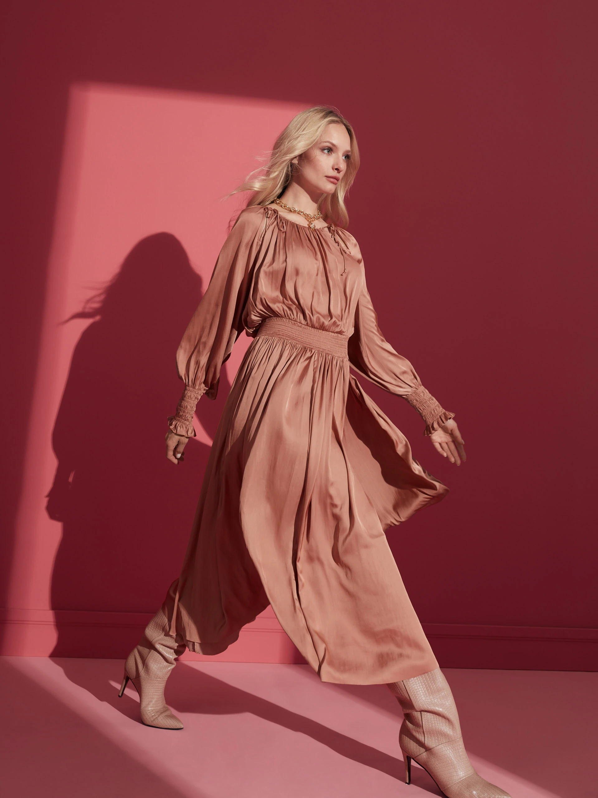 LONG SLEEVE SATIN DRESS