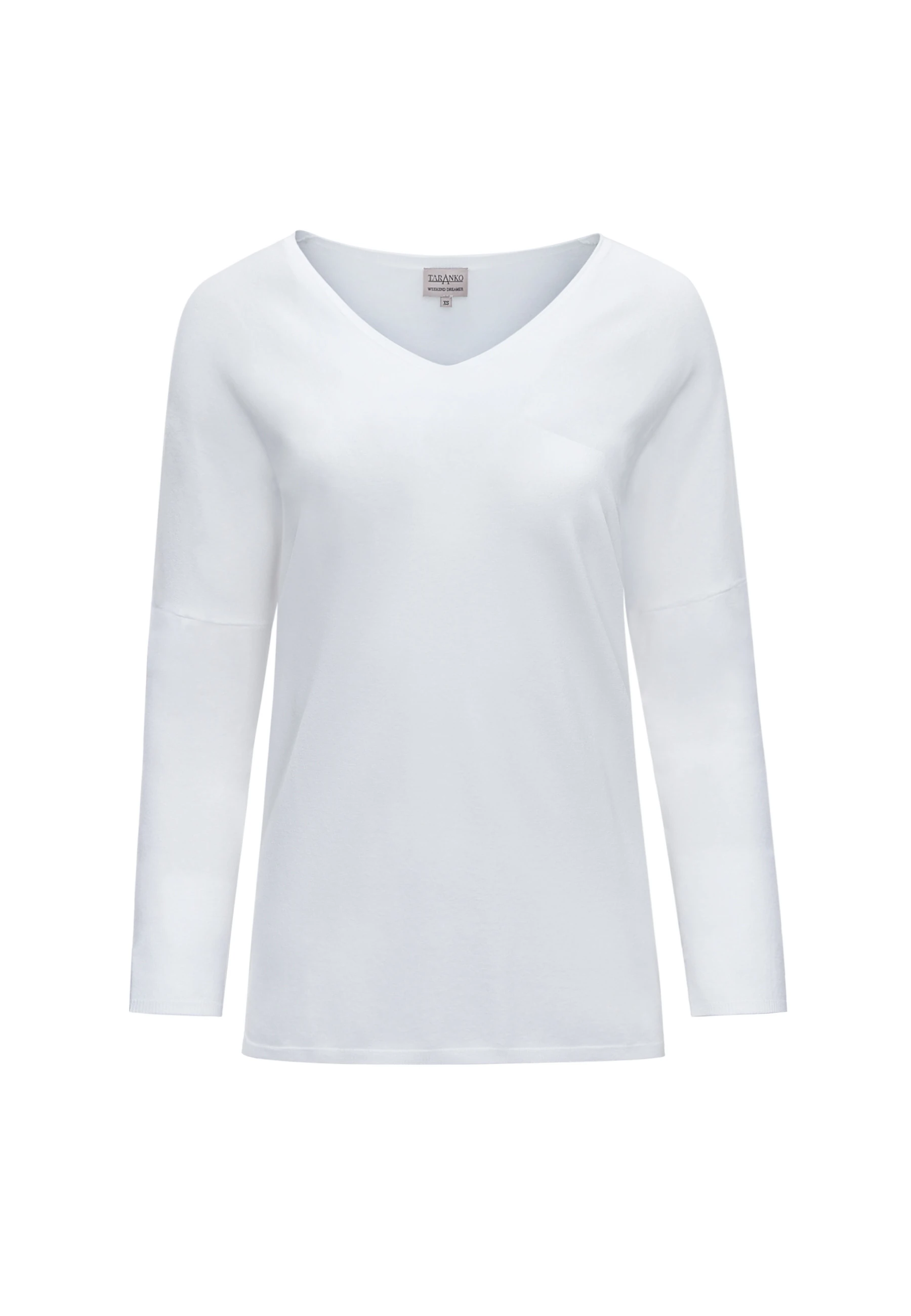 White sweater with a sweetheart neckline