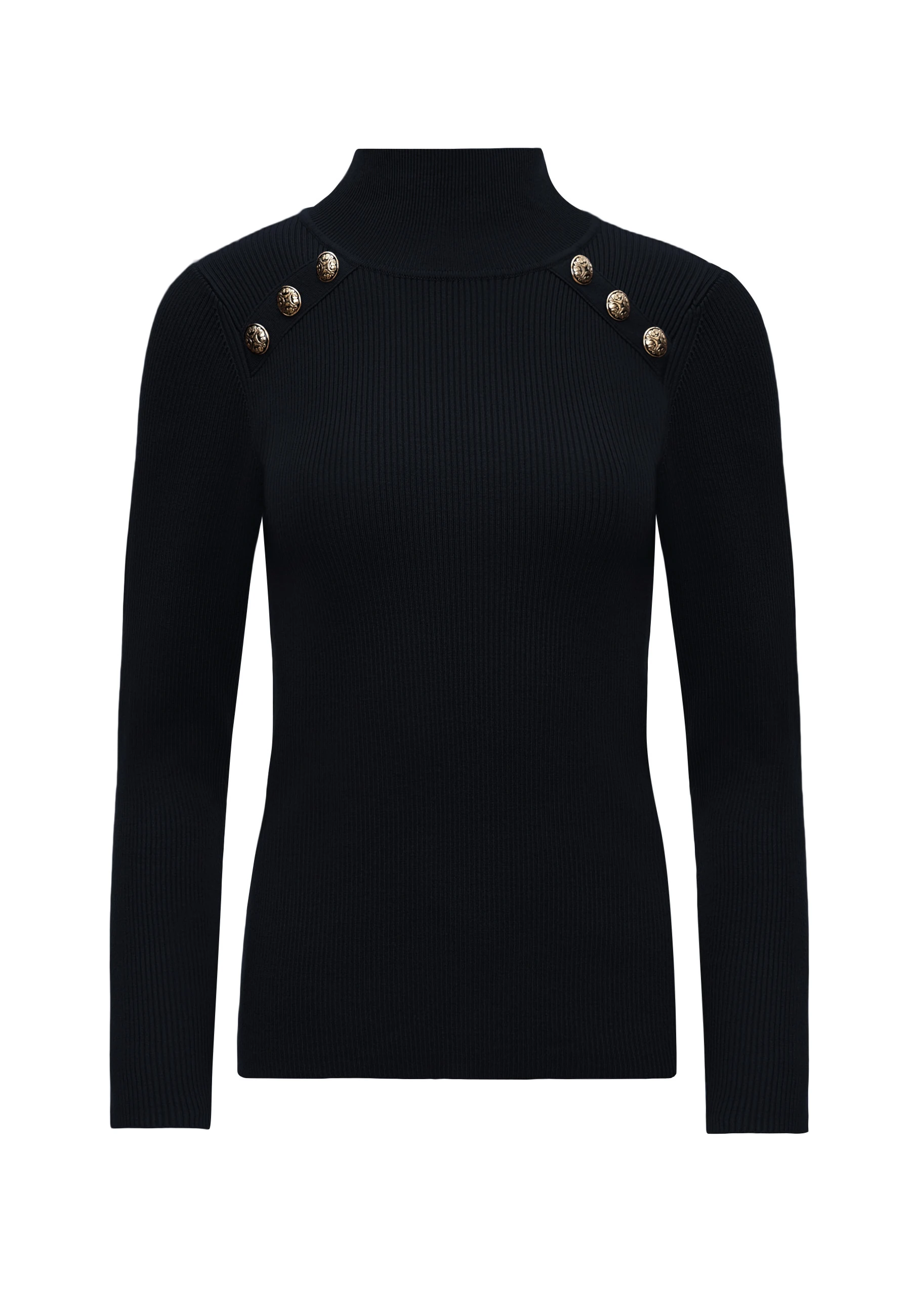 BLACK HALF TURTLENECK WITH GOLD BUTTONS