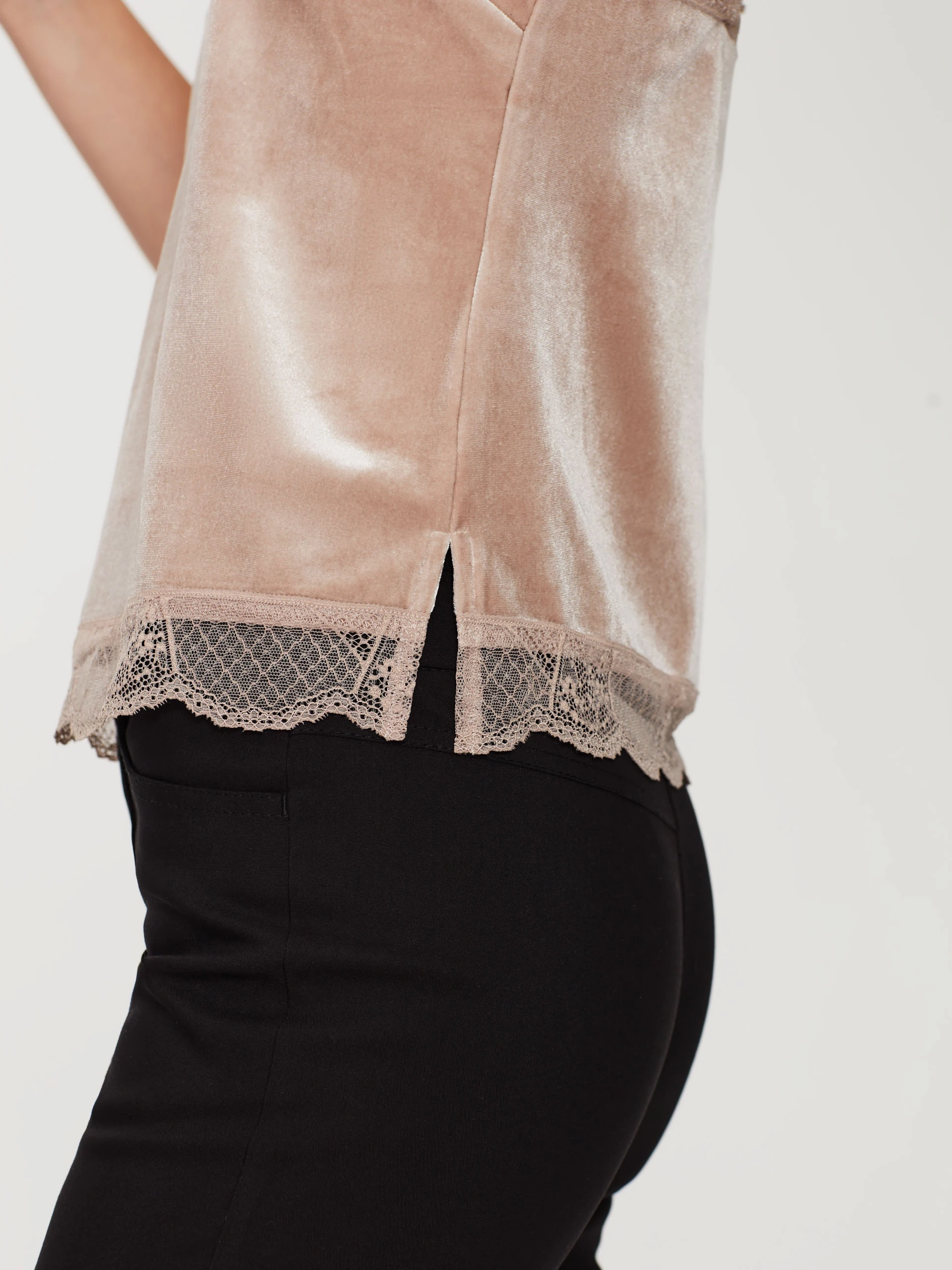 Powder lingerie top with lace trim
