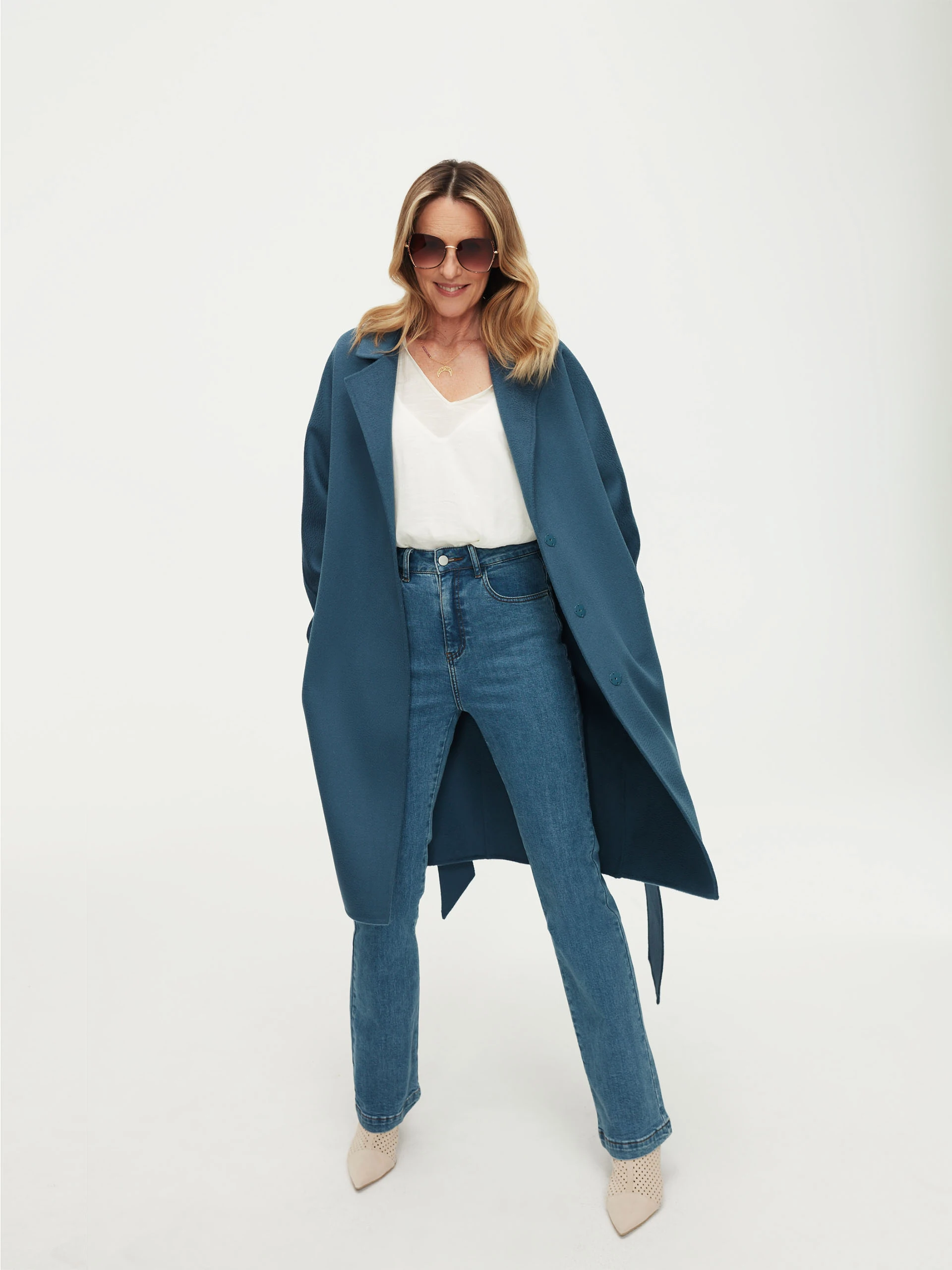 Wool coat in blue with zibellino effect