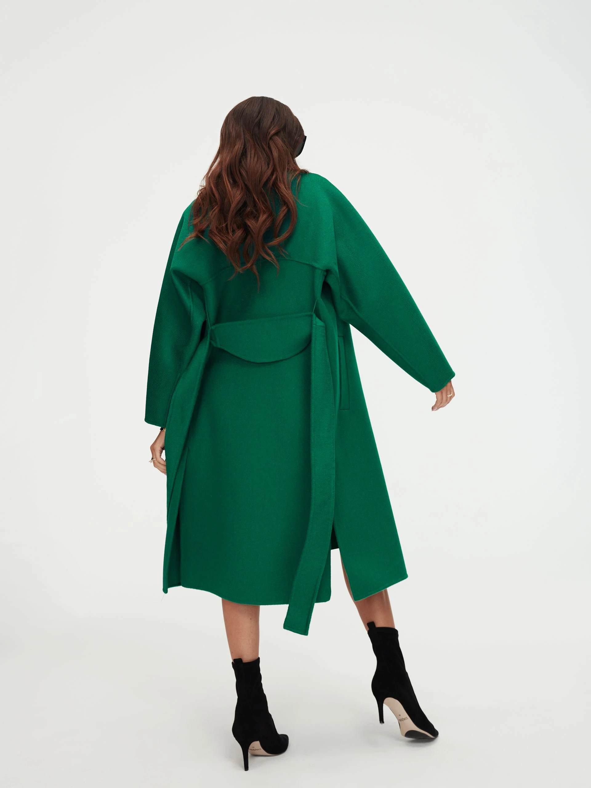 Green wool coat with Zibellino effect