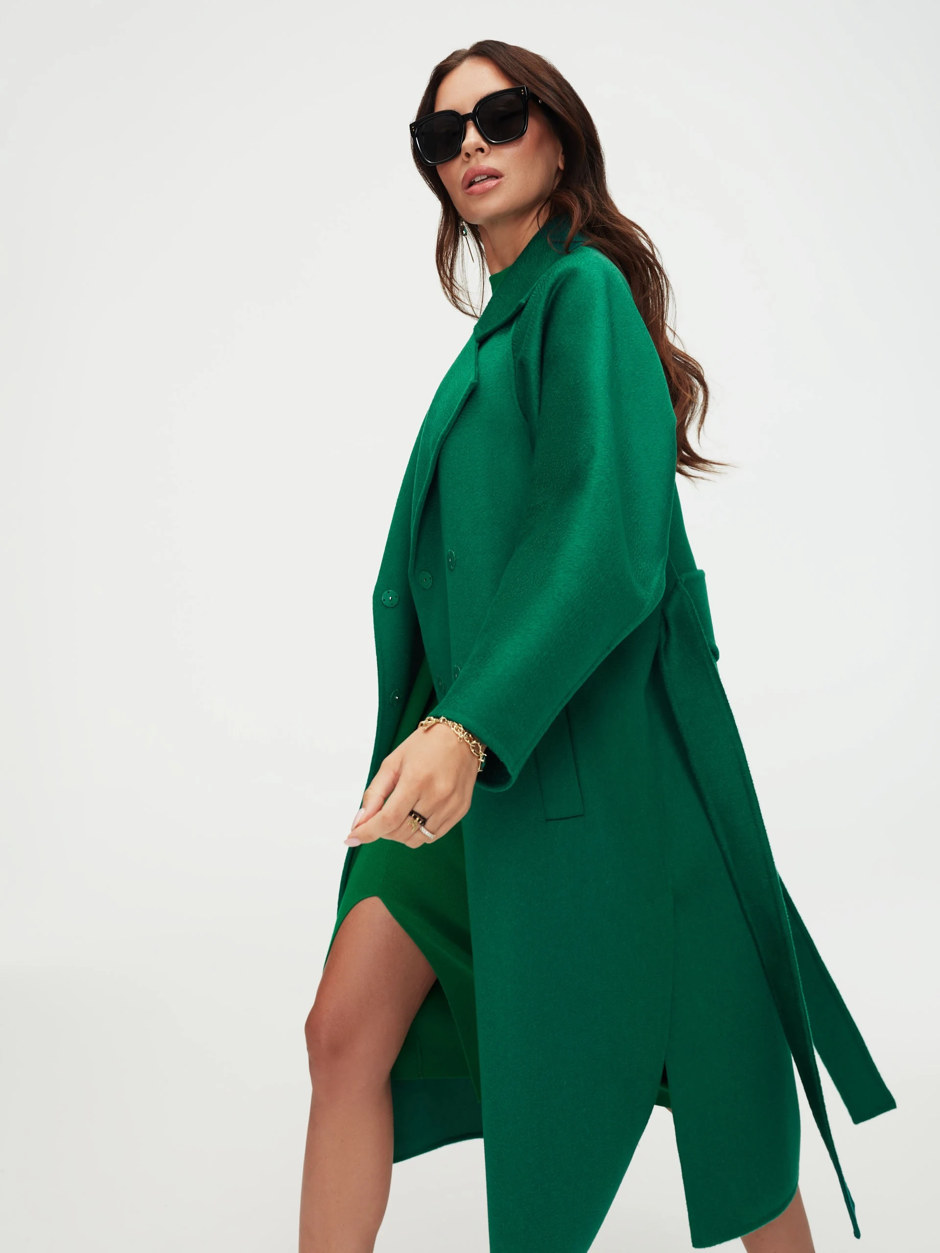 Green wool coat with Zibellino effect