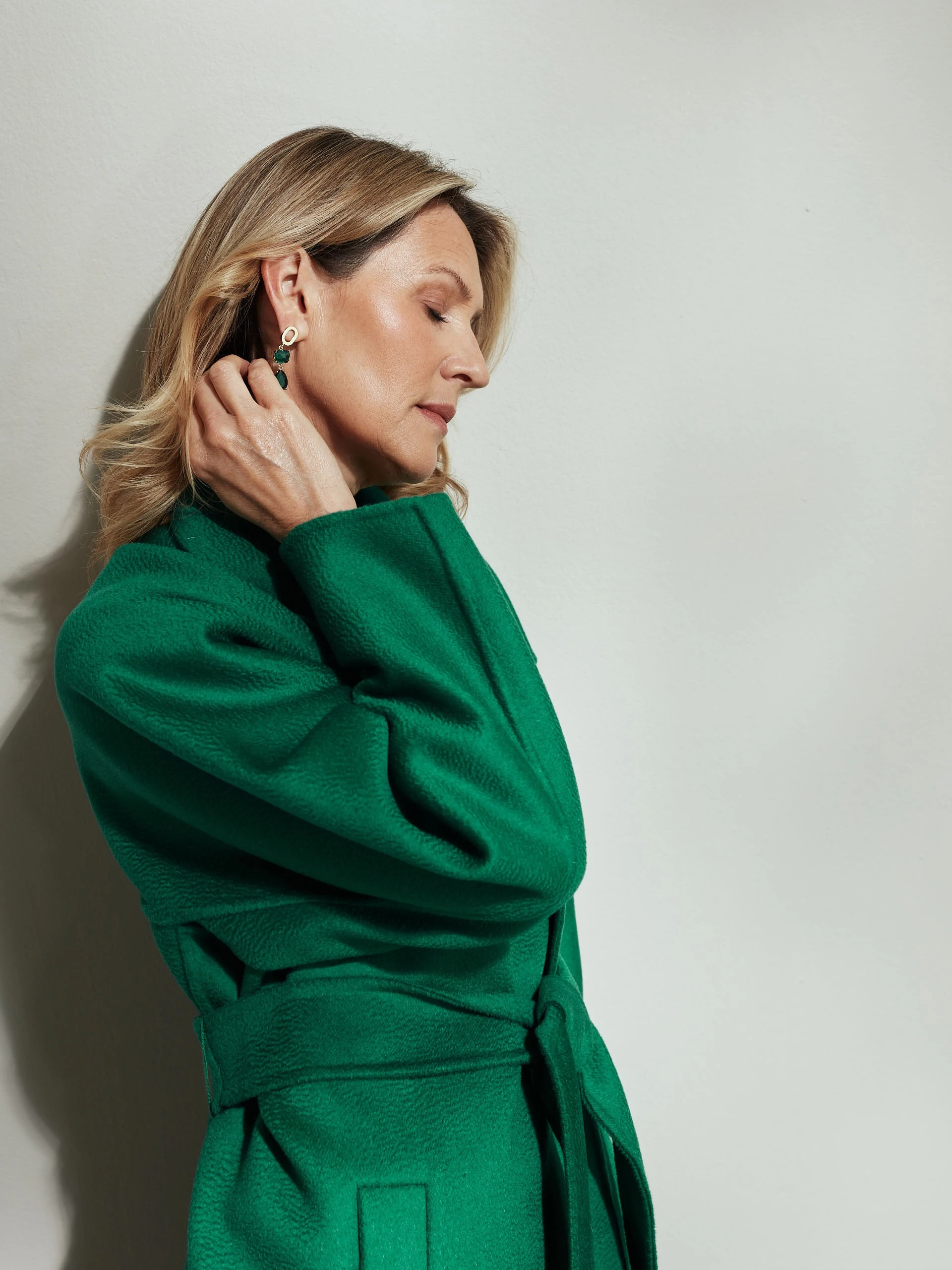 Green wool coat with Zibellino effect