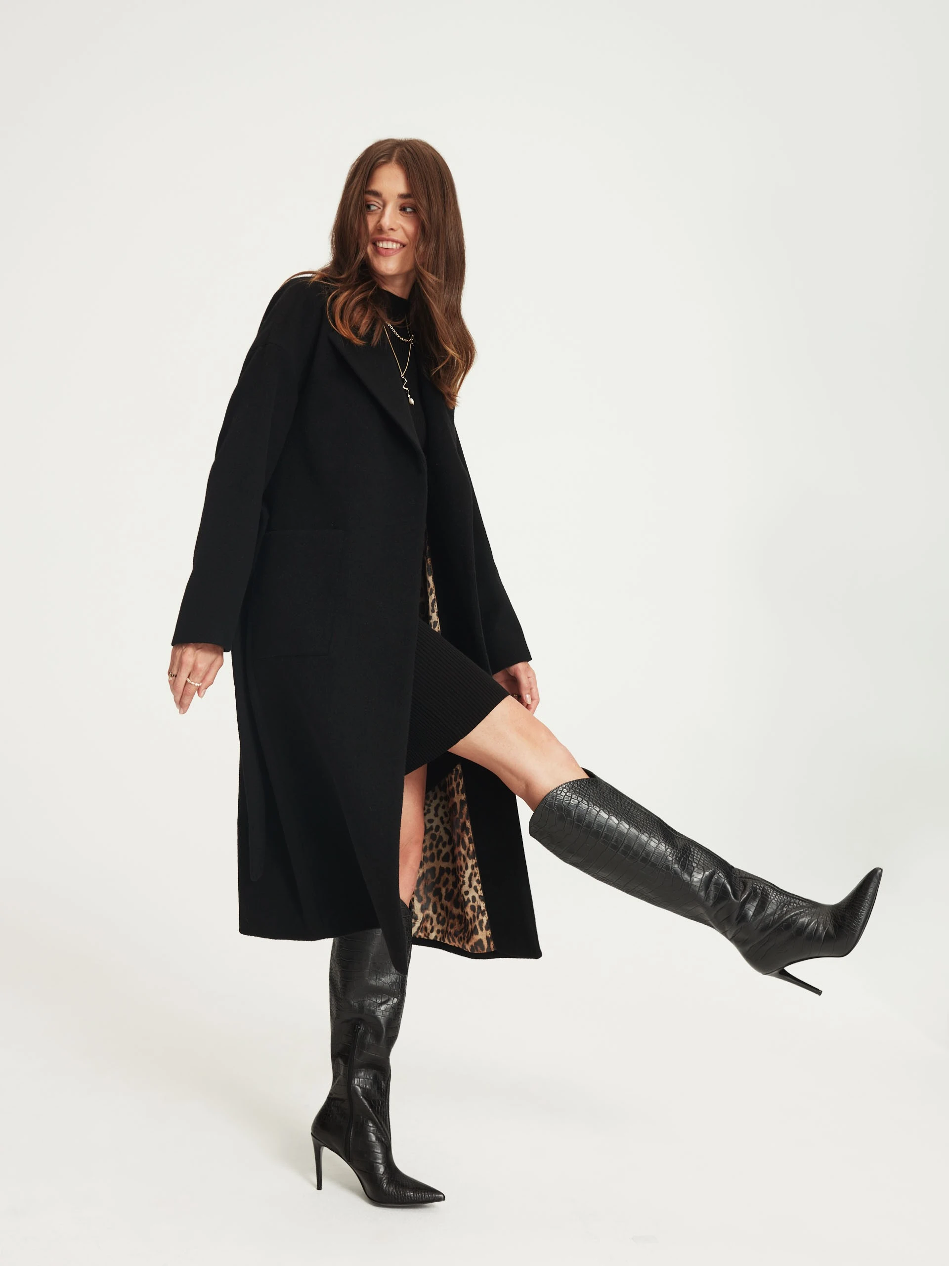 Black wool angora coat