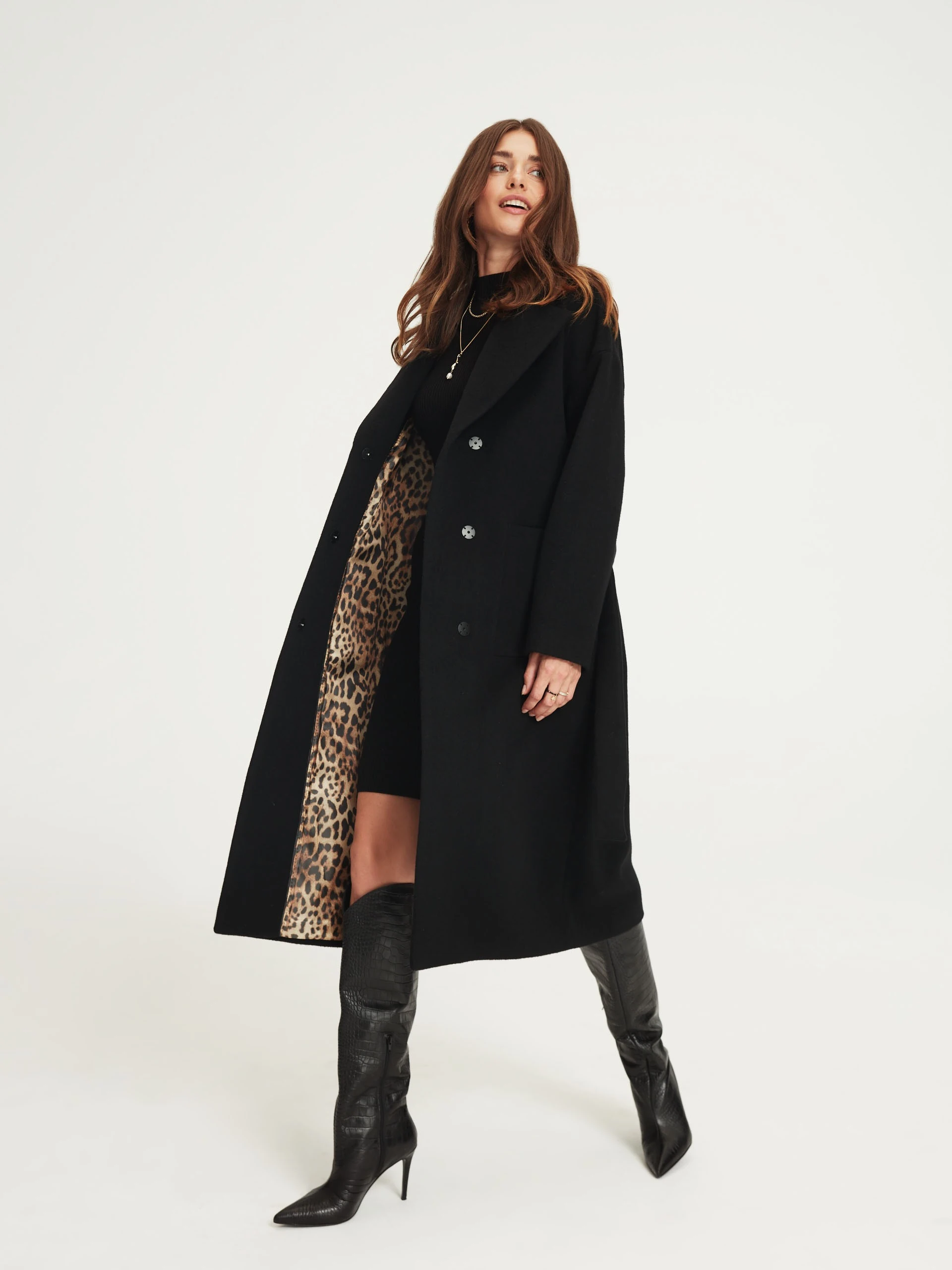 Black wool angora coat