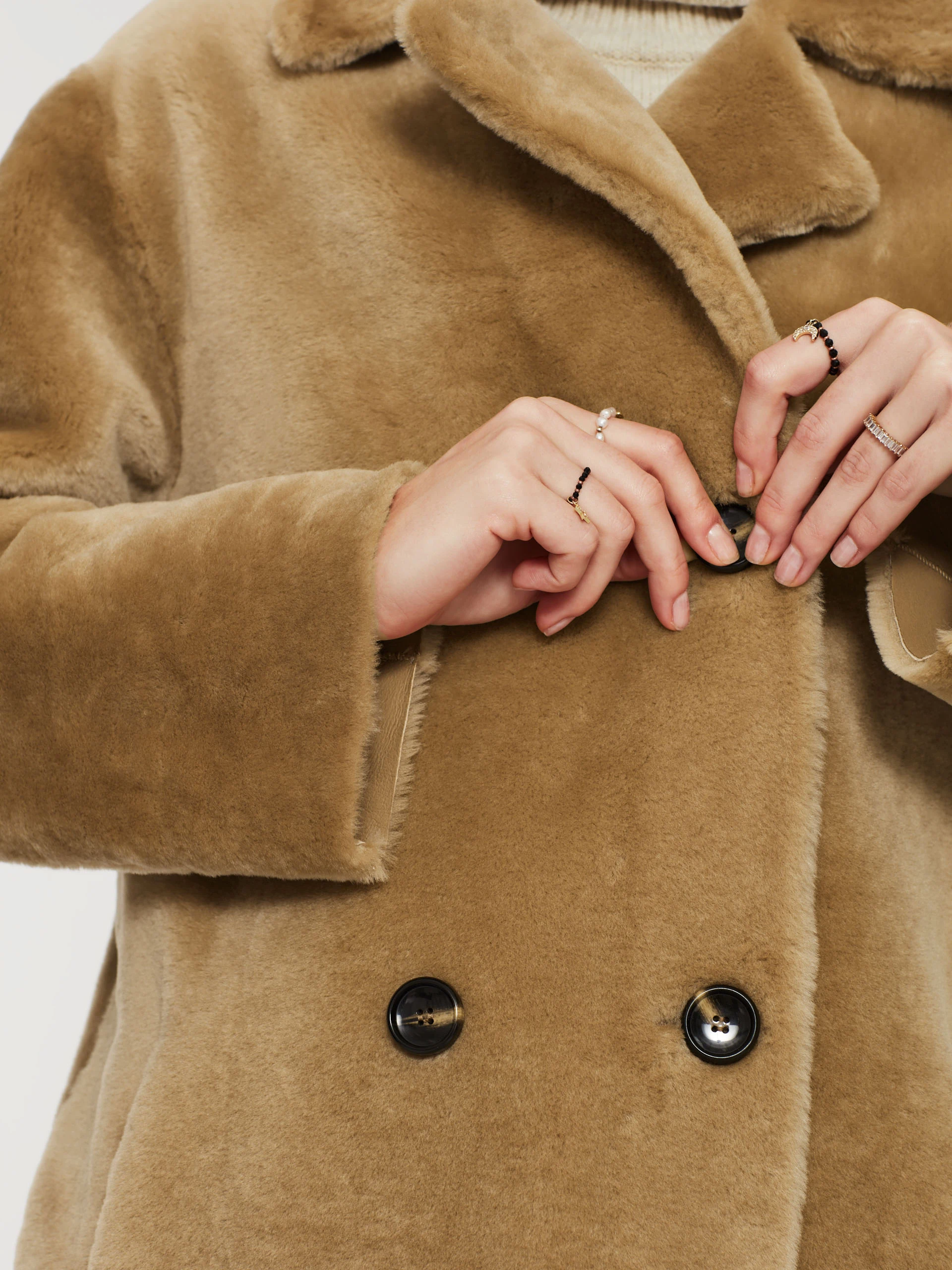 Caramel double-breasted sheepskin coat