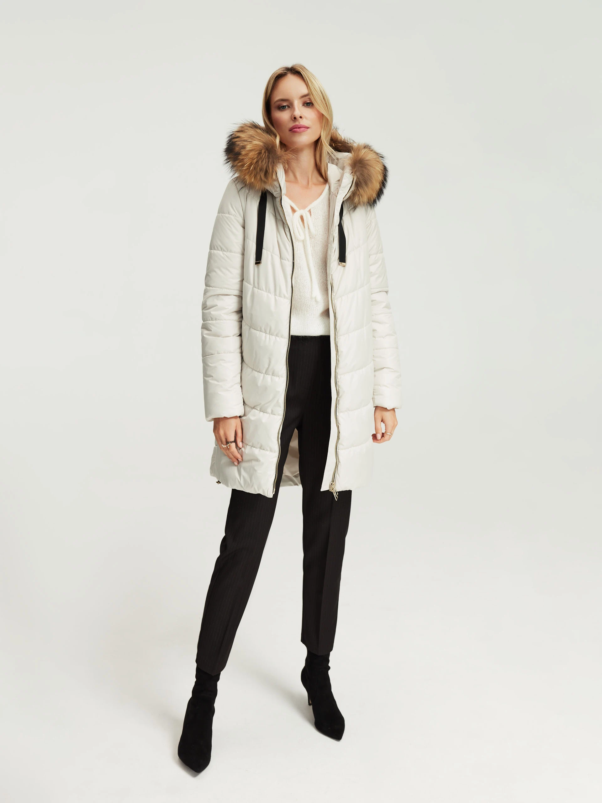 Cream hooded coat