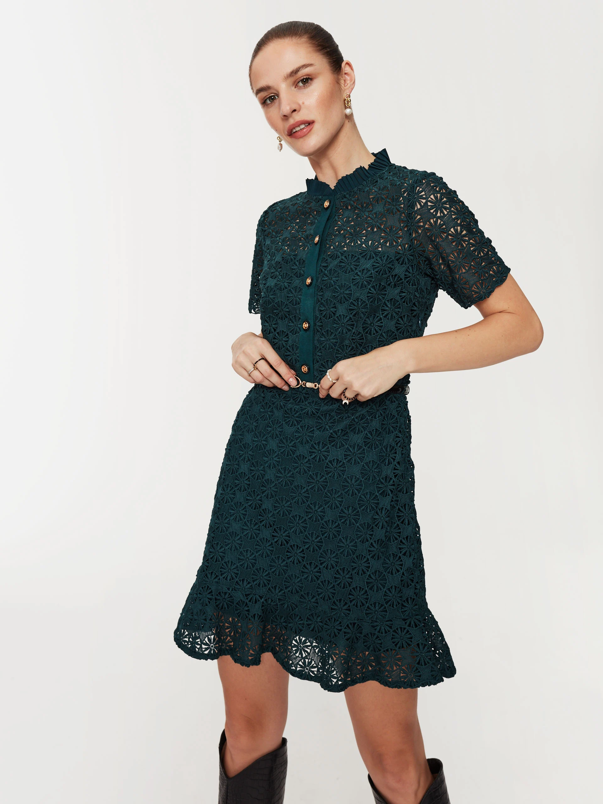Bottle-green lace dress