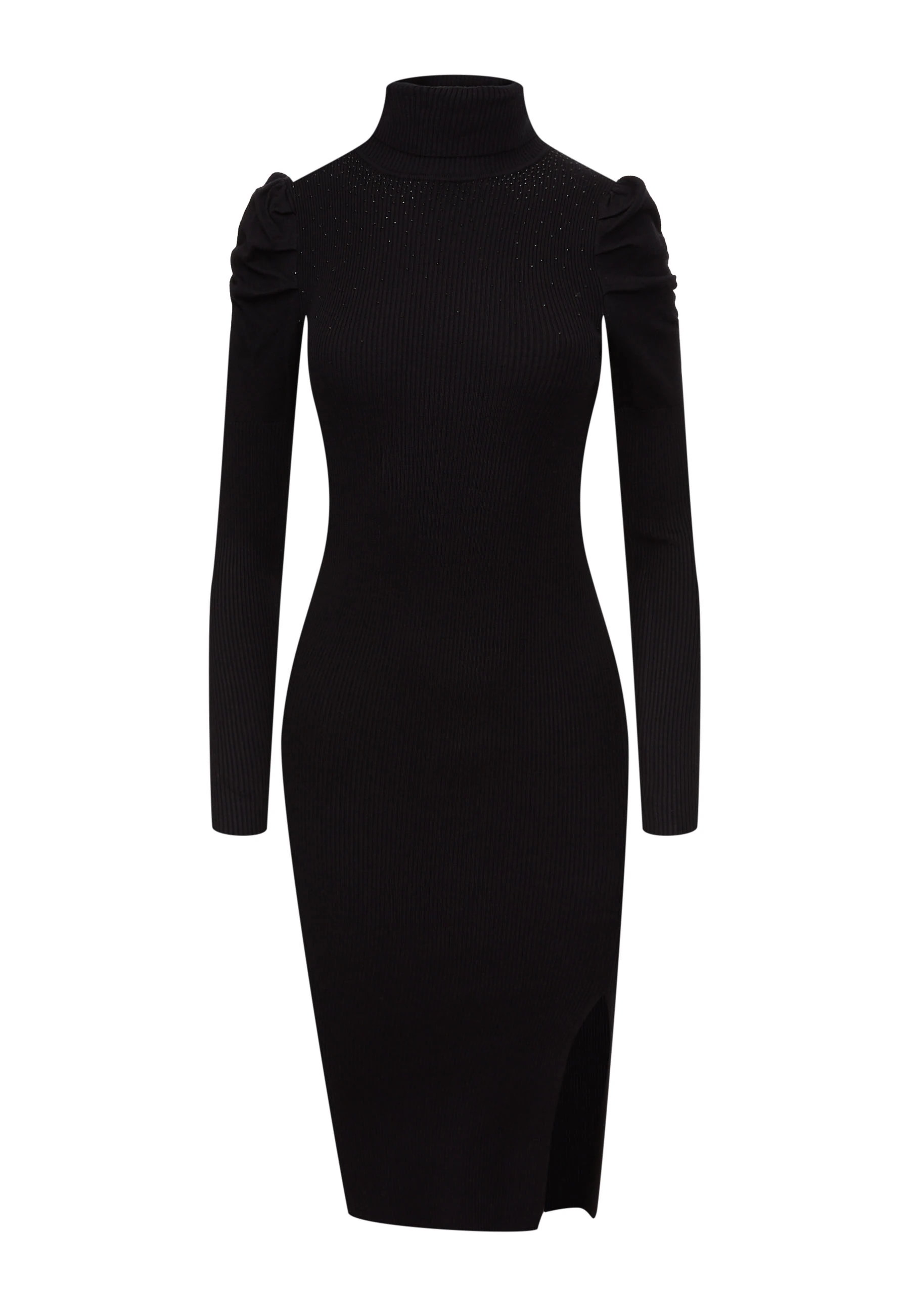 Knitted black dress with beads