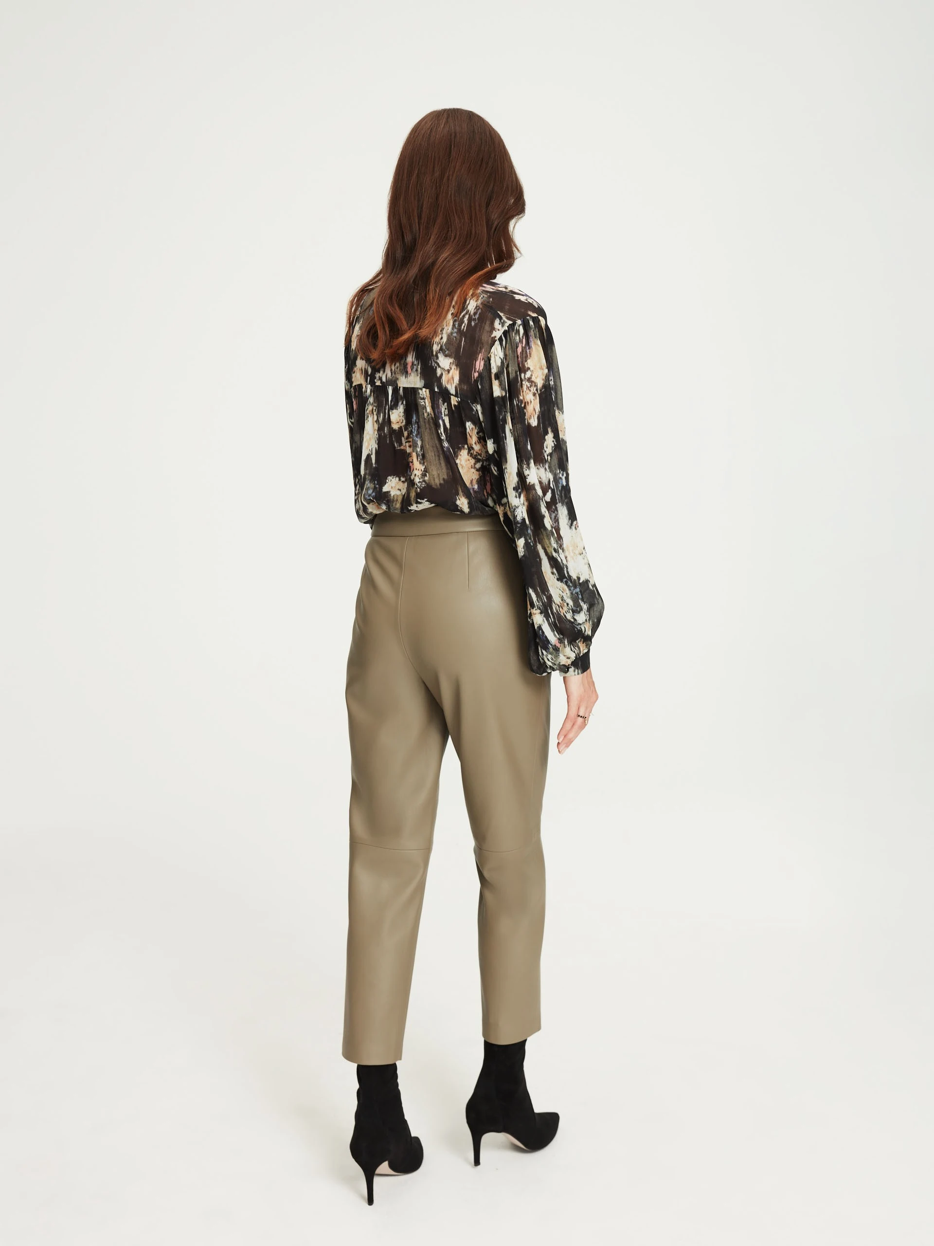 Beige faux leather pants