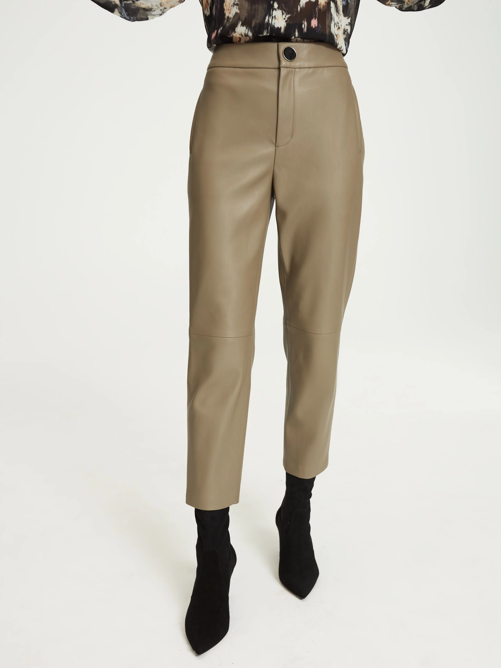 Beige faux leather pants