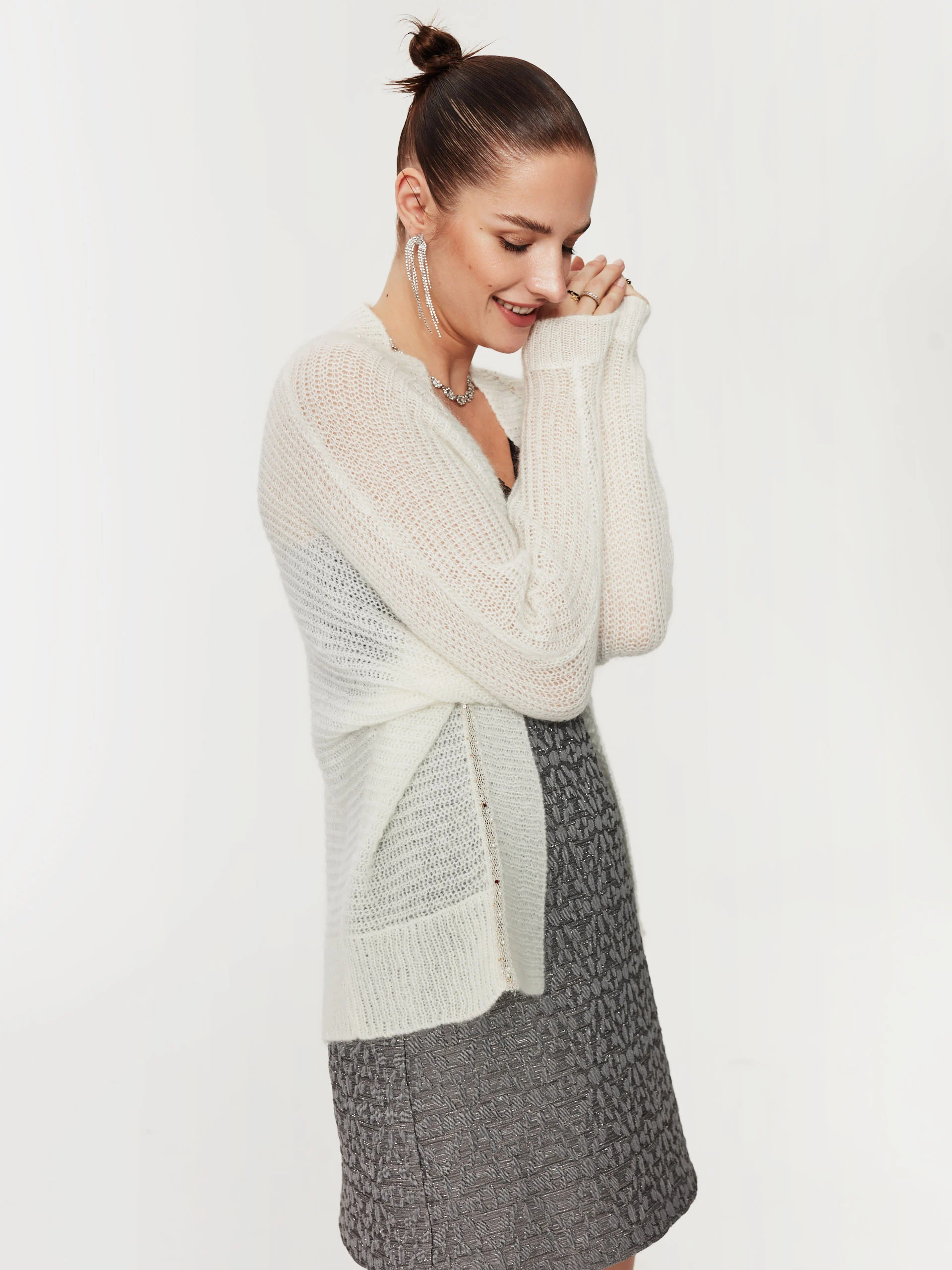 Openwork white wool cardigan