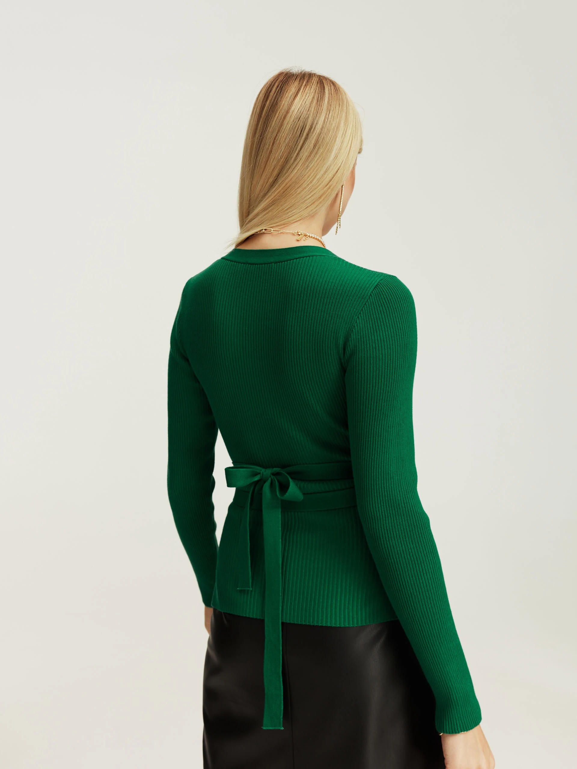 Green envelope neck sweater