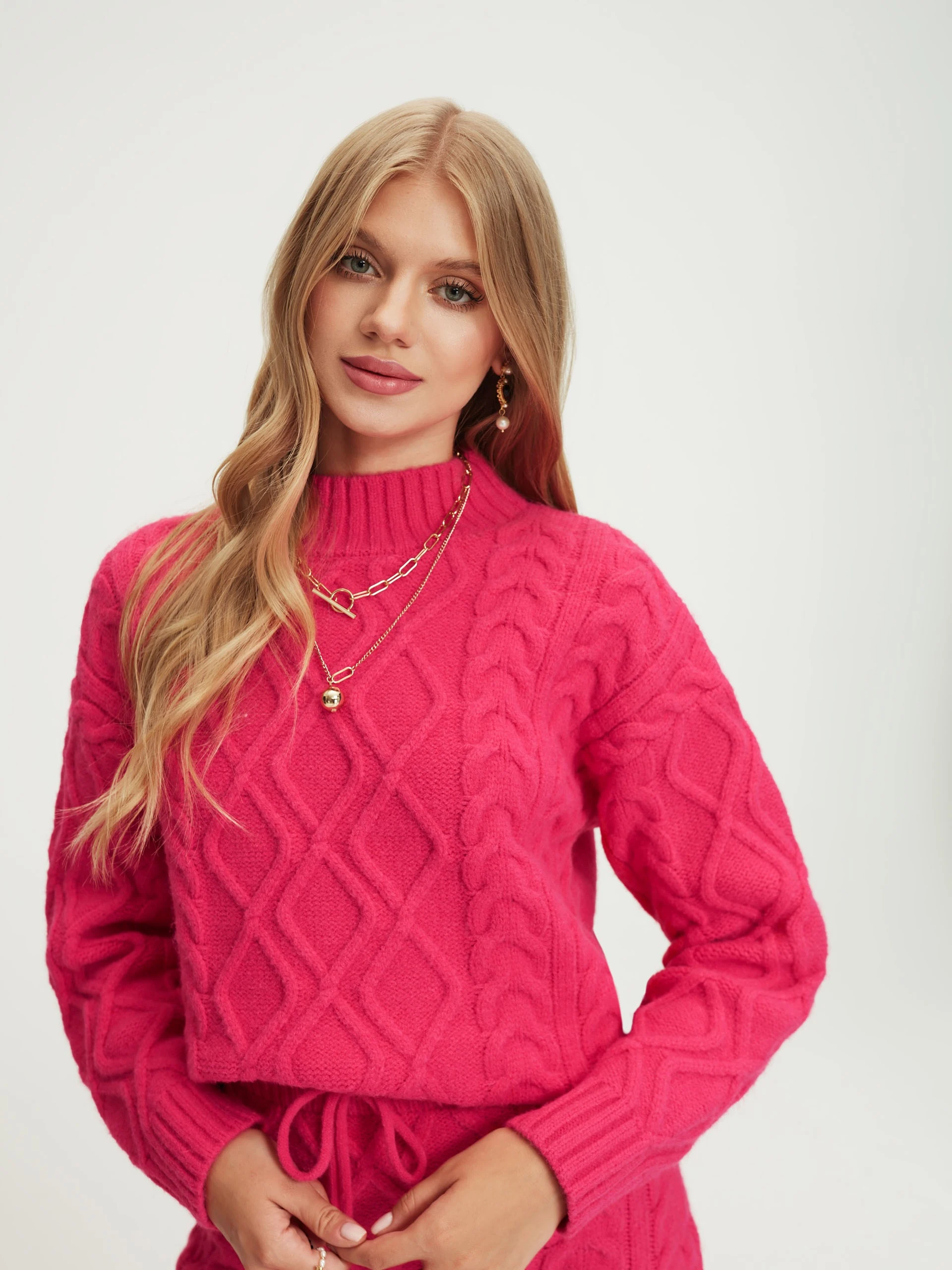 Pink sweater with half turtleneck