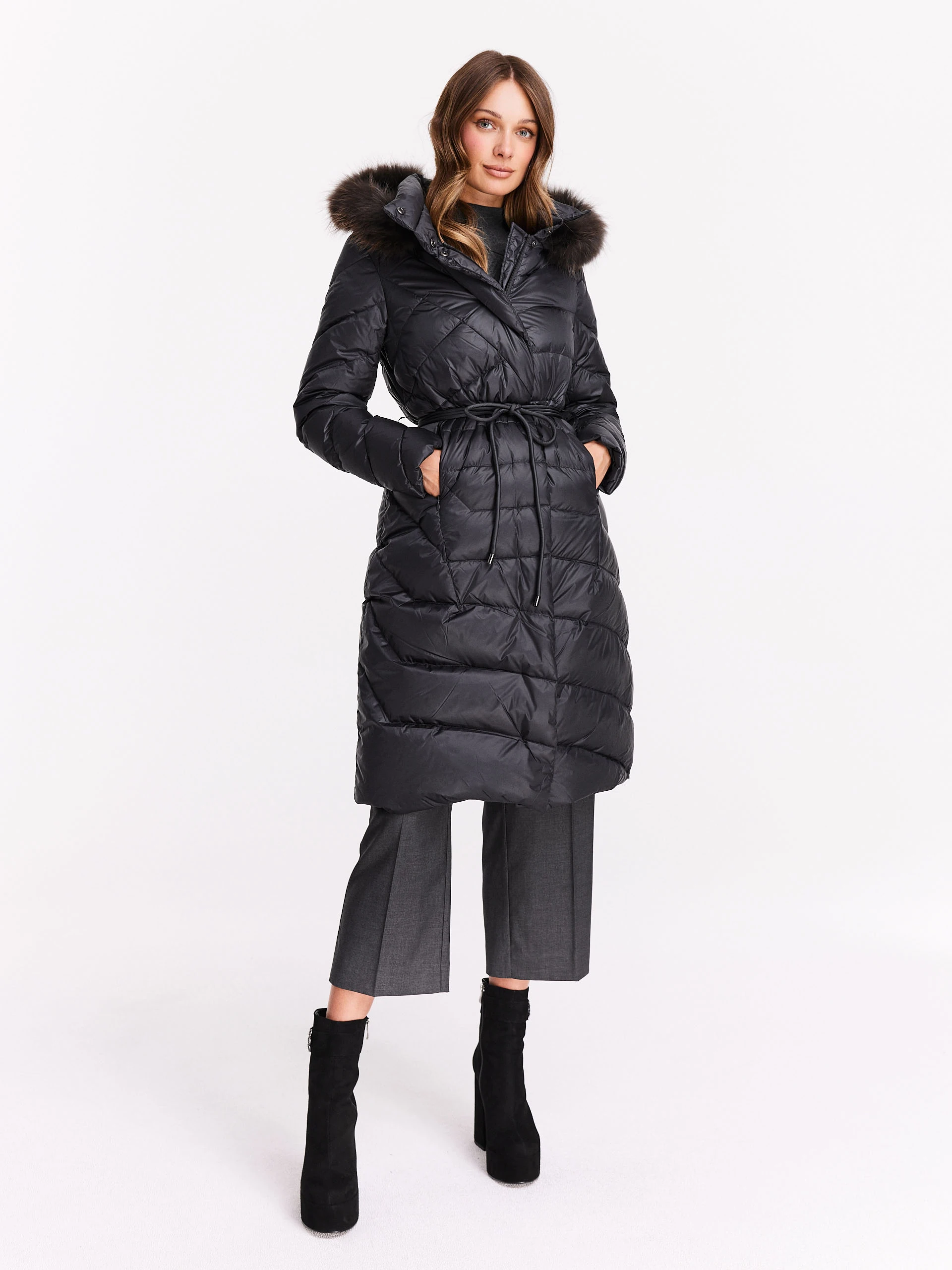Graphite hooded coat