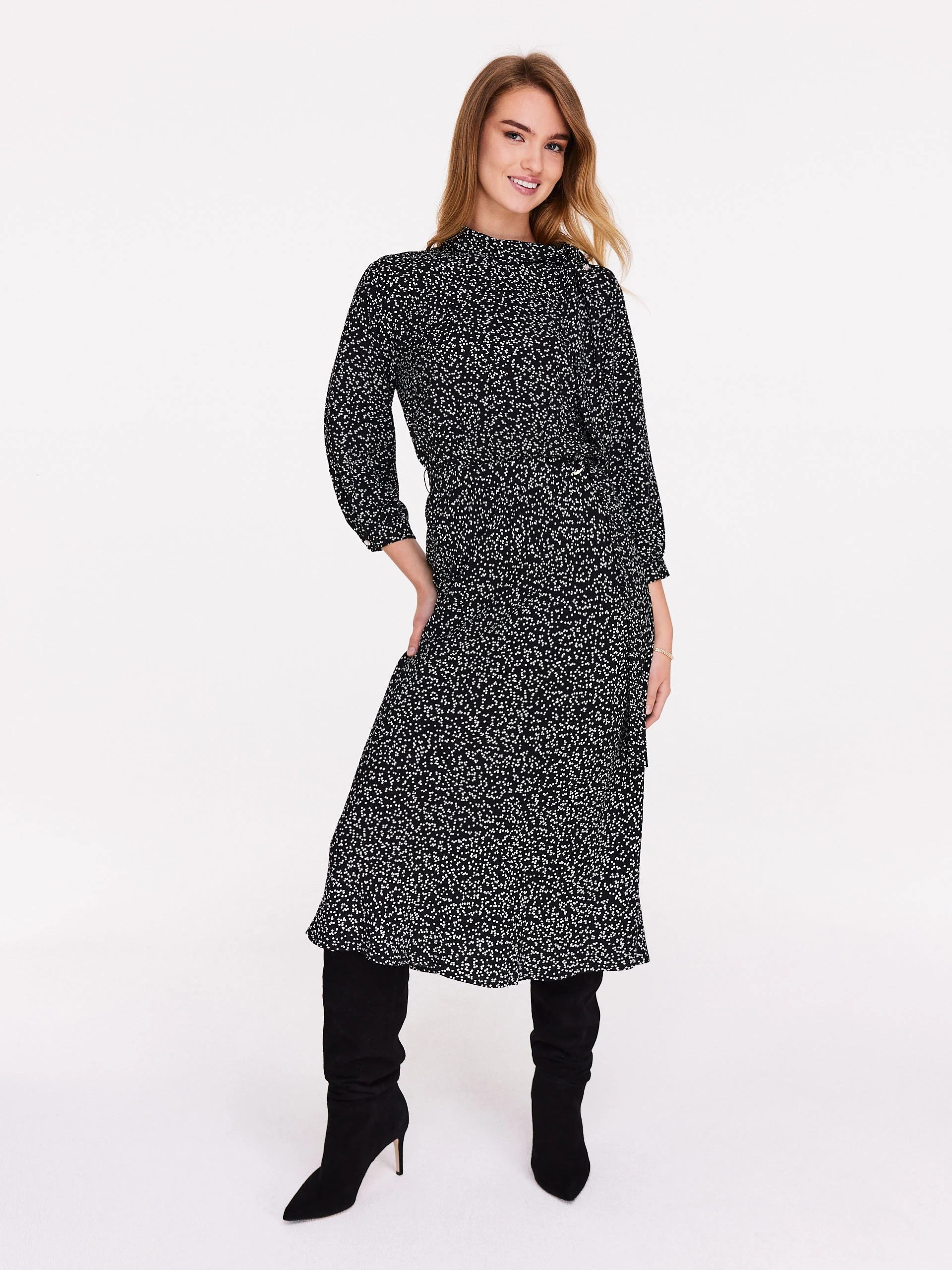 Patterned viscose midi dress