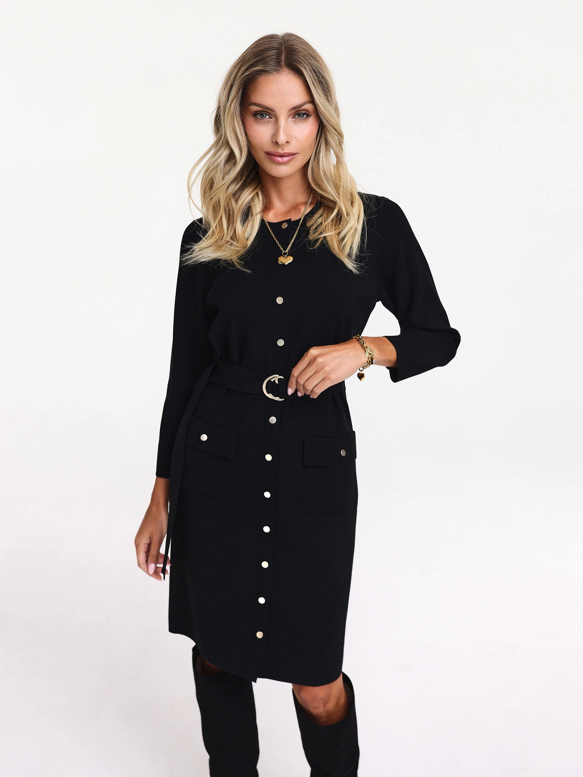 Black knee-length dress
