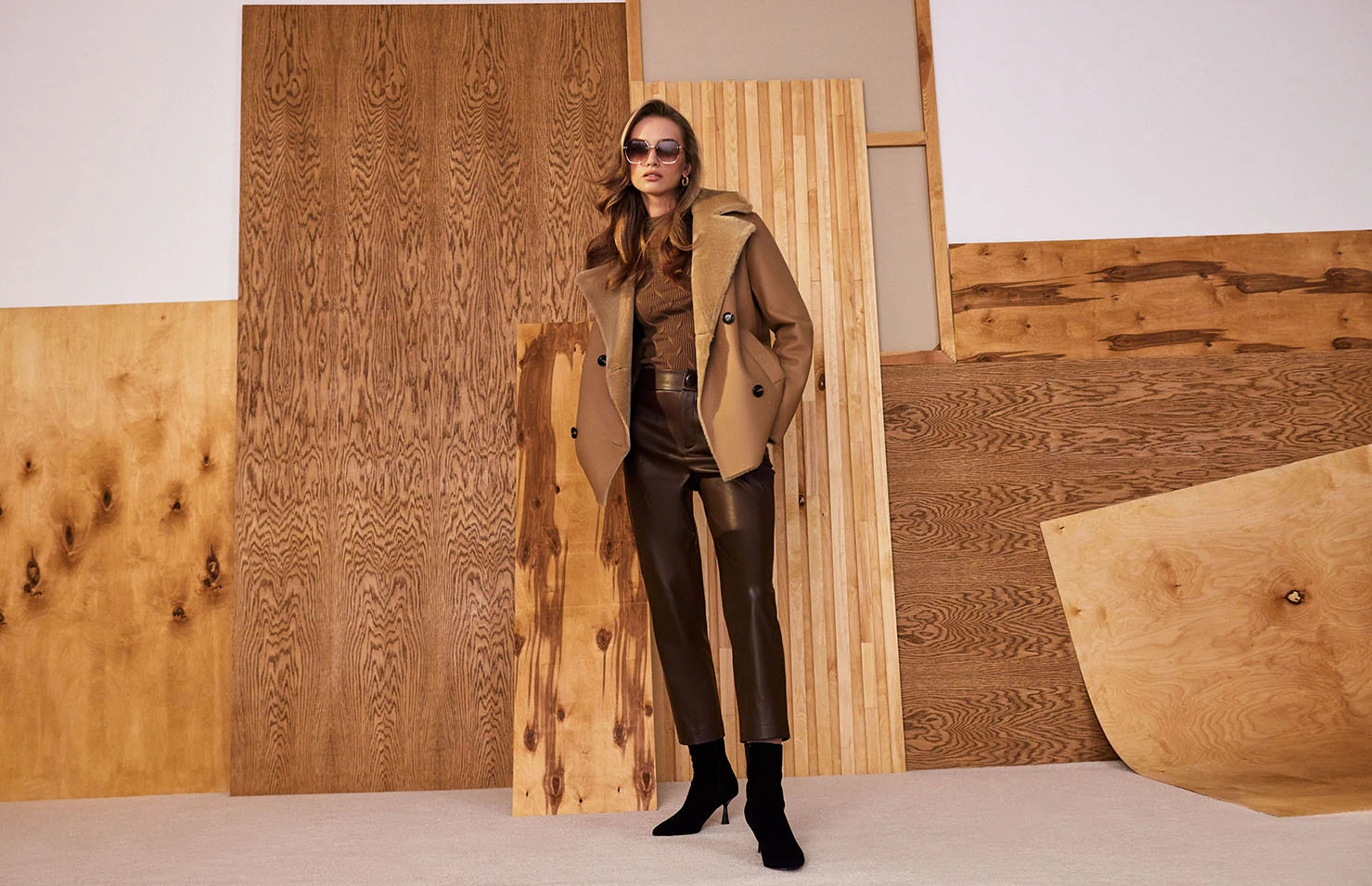 Brown imitation leather pants