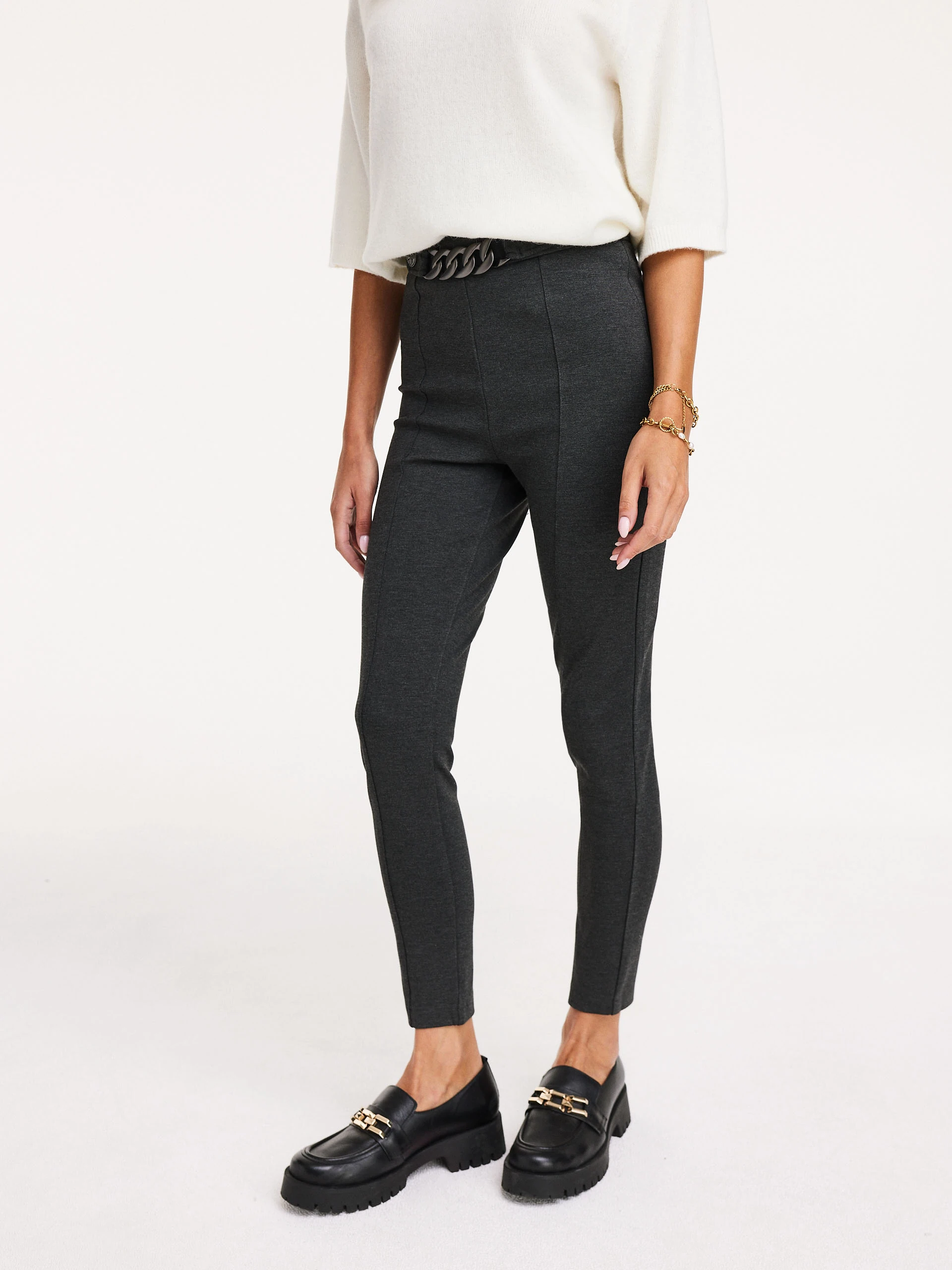 Grey fitted viscose fabric pants