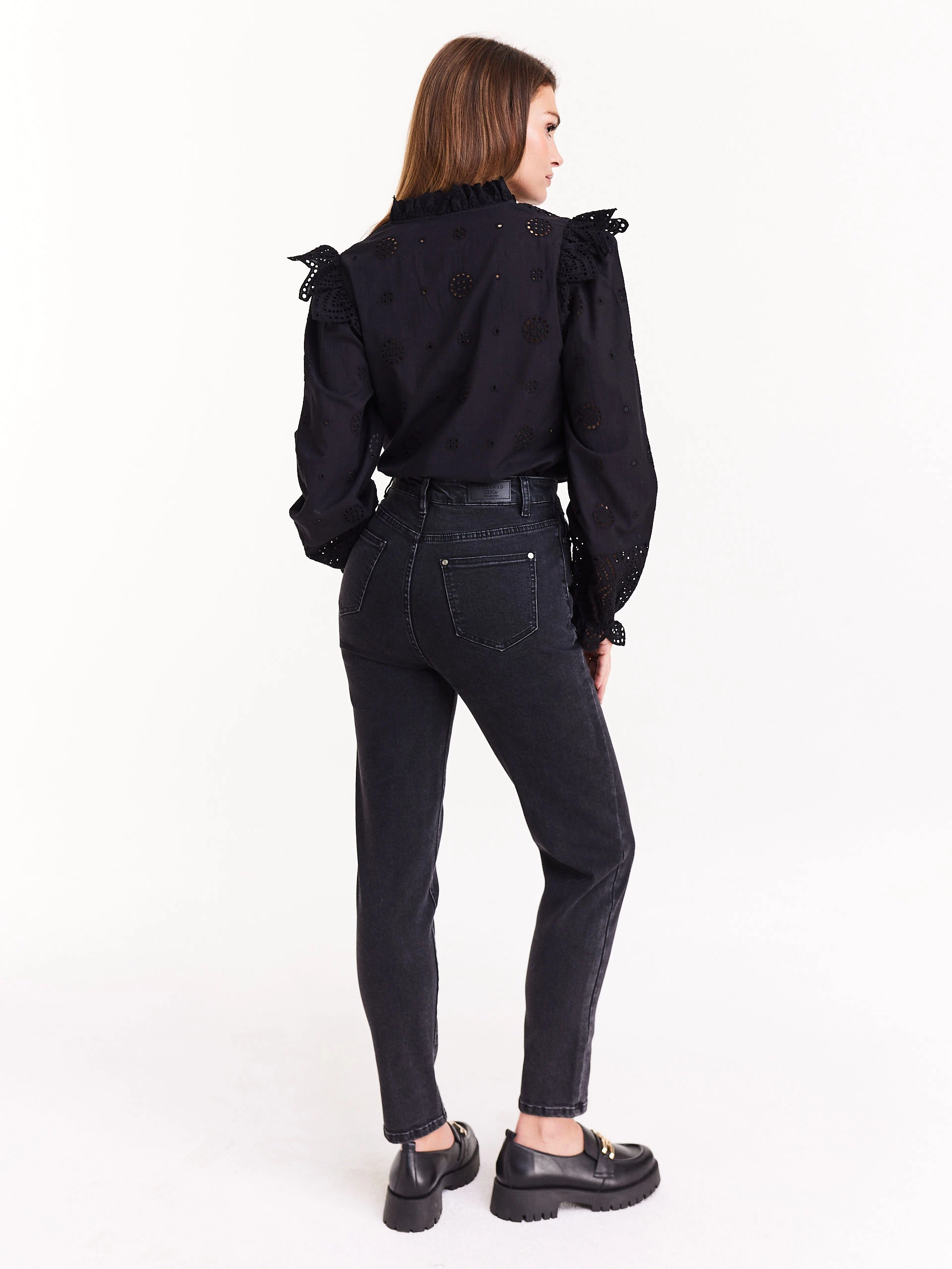 Denim black high-waisted pants