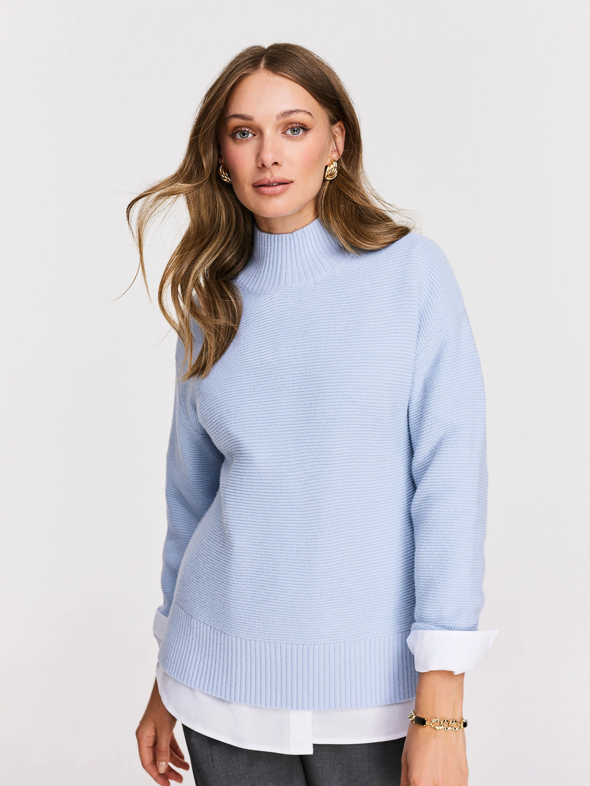 Blue turtleneck sweater
