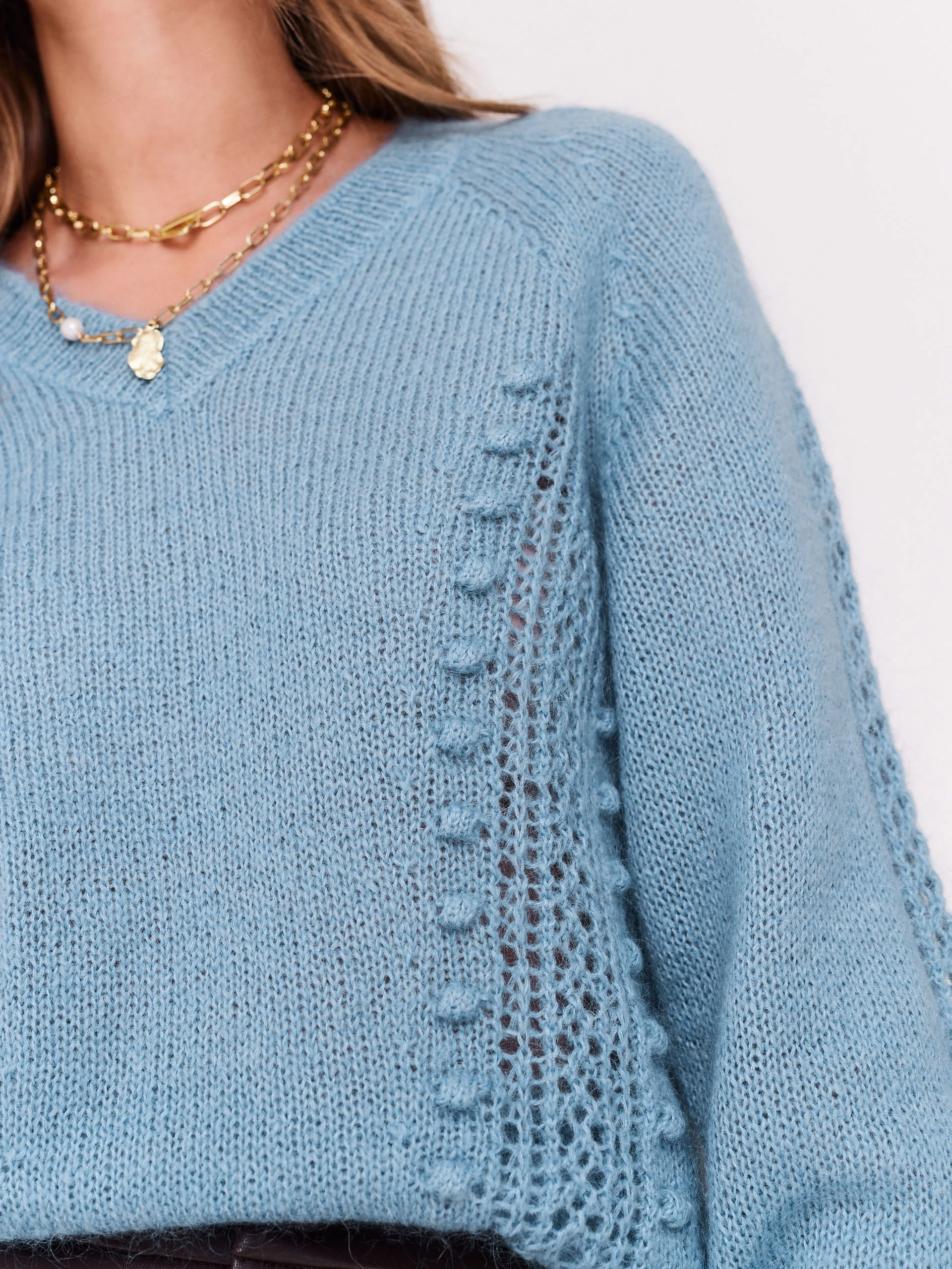 Blue sweater with addition of mohair