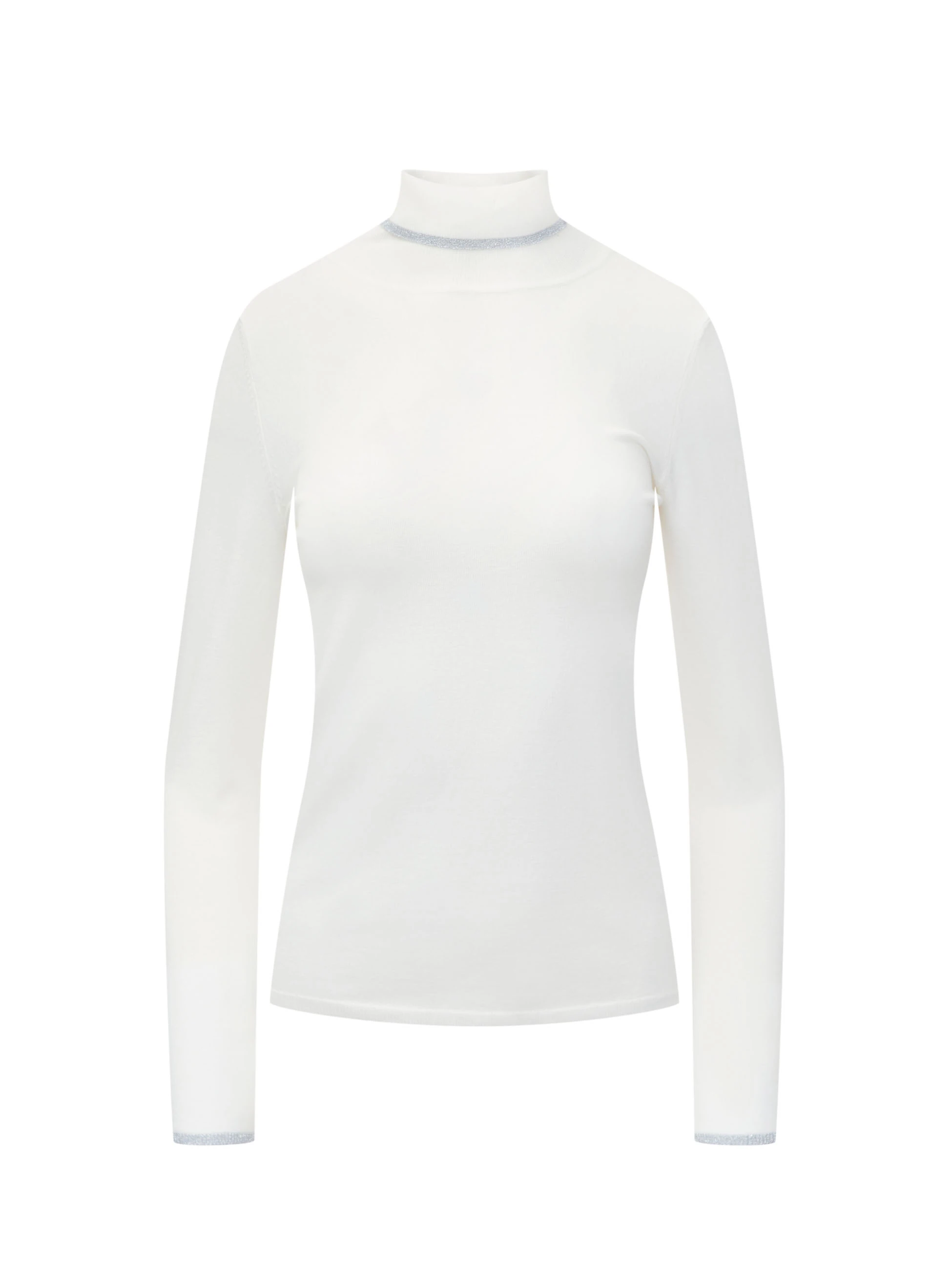 Fitted white turtleneck sweater