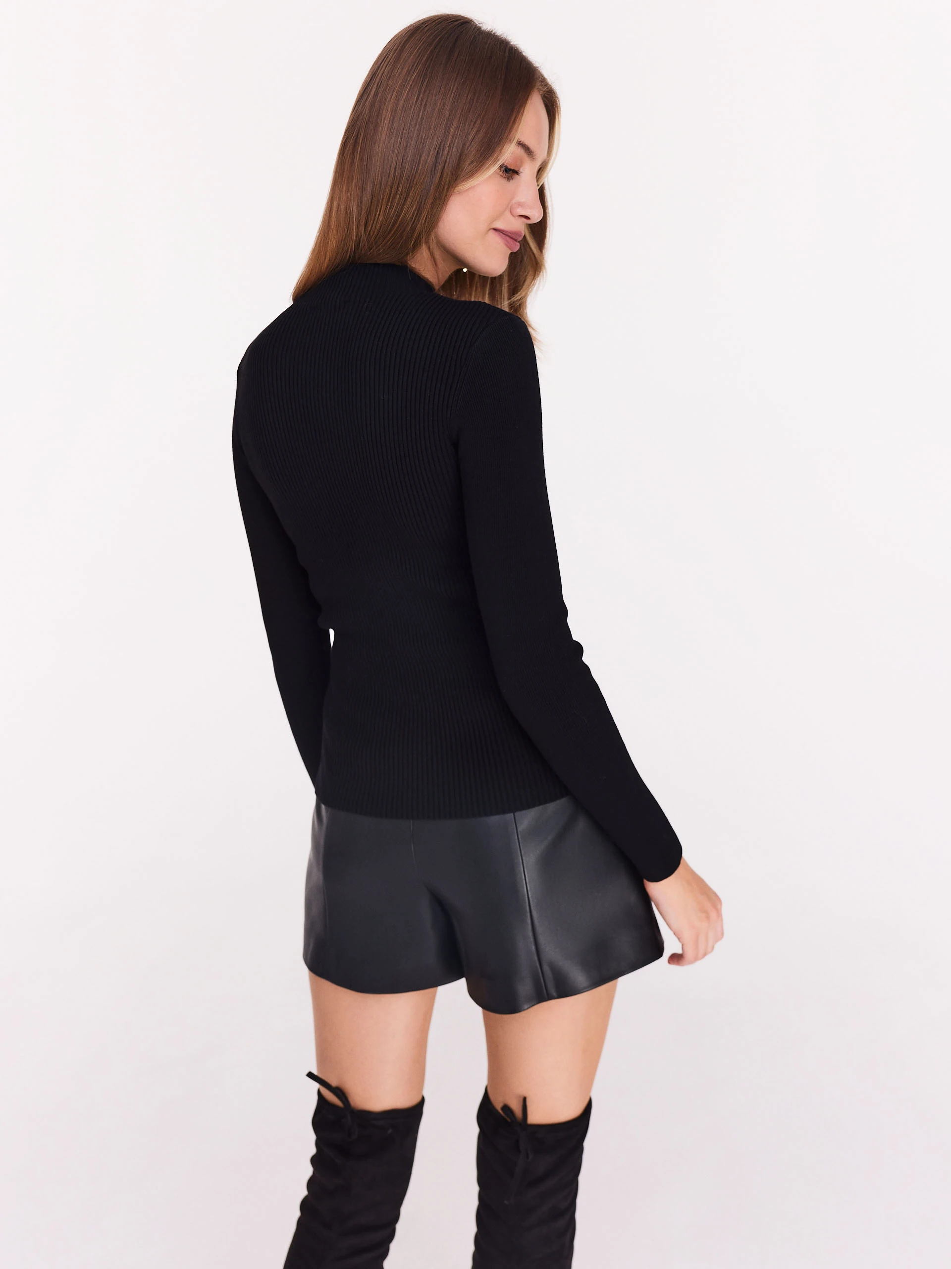 Black fitted sweater with half turtleneck