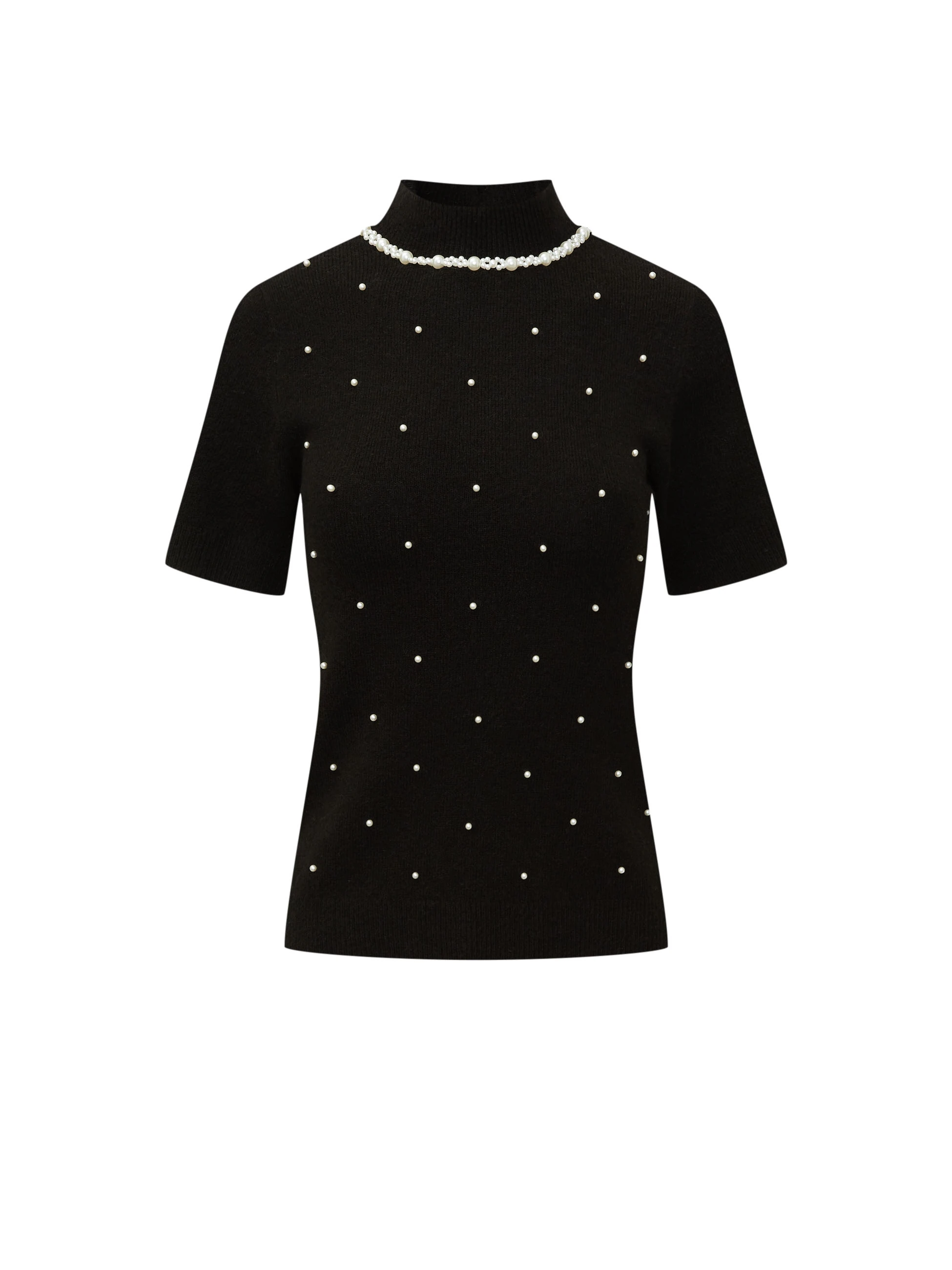 Black sweater with short sleeves and half turtleneck