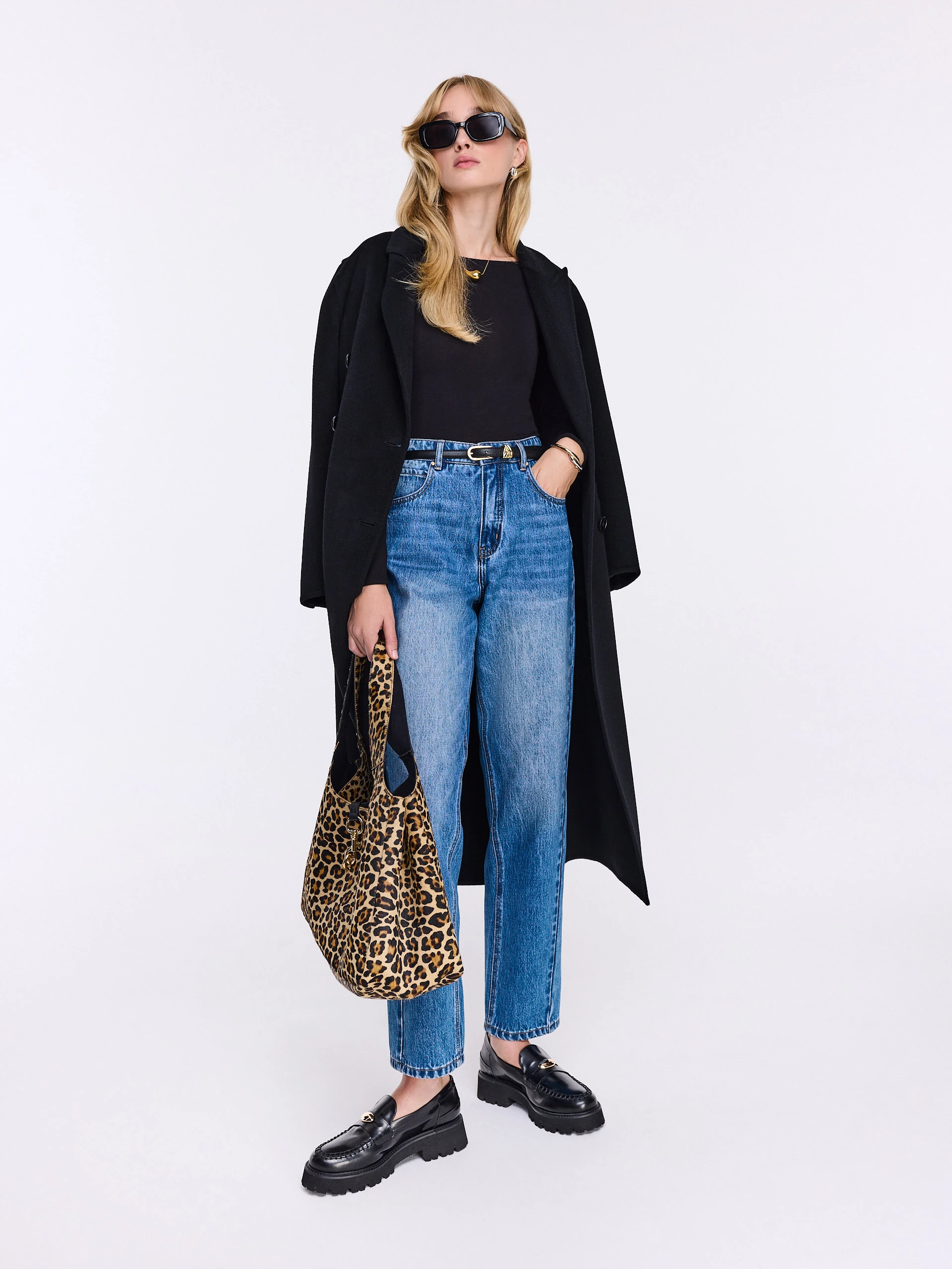 Black long-sleeved blouse with lyocell, wool, and cashmere