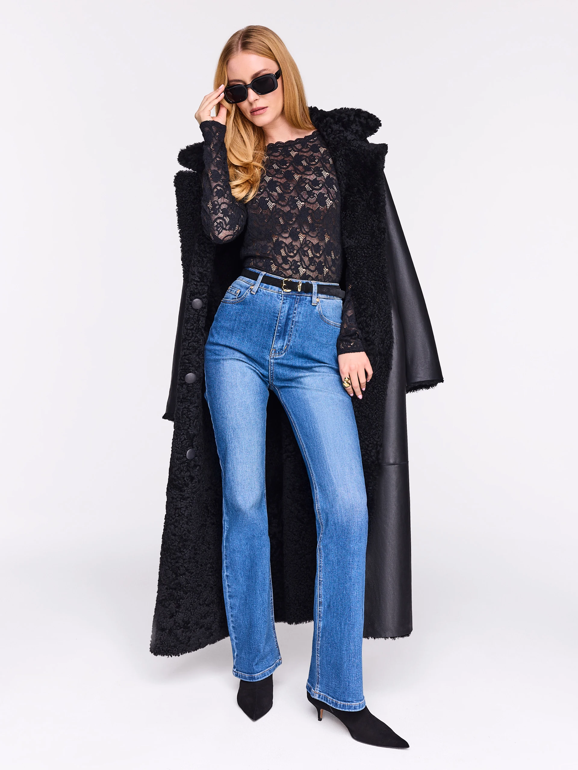 Fitted black lace blouse
