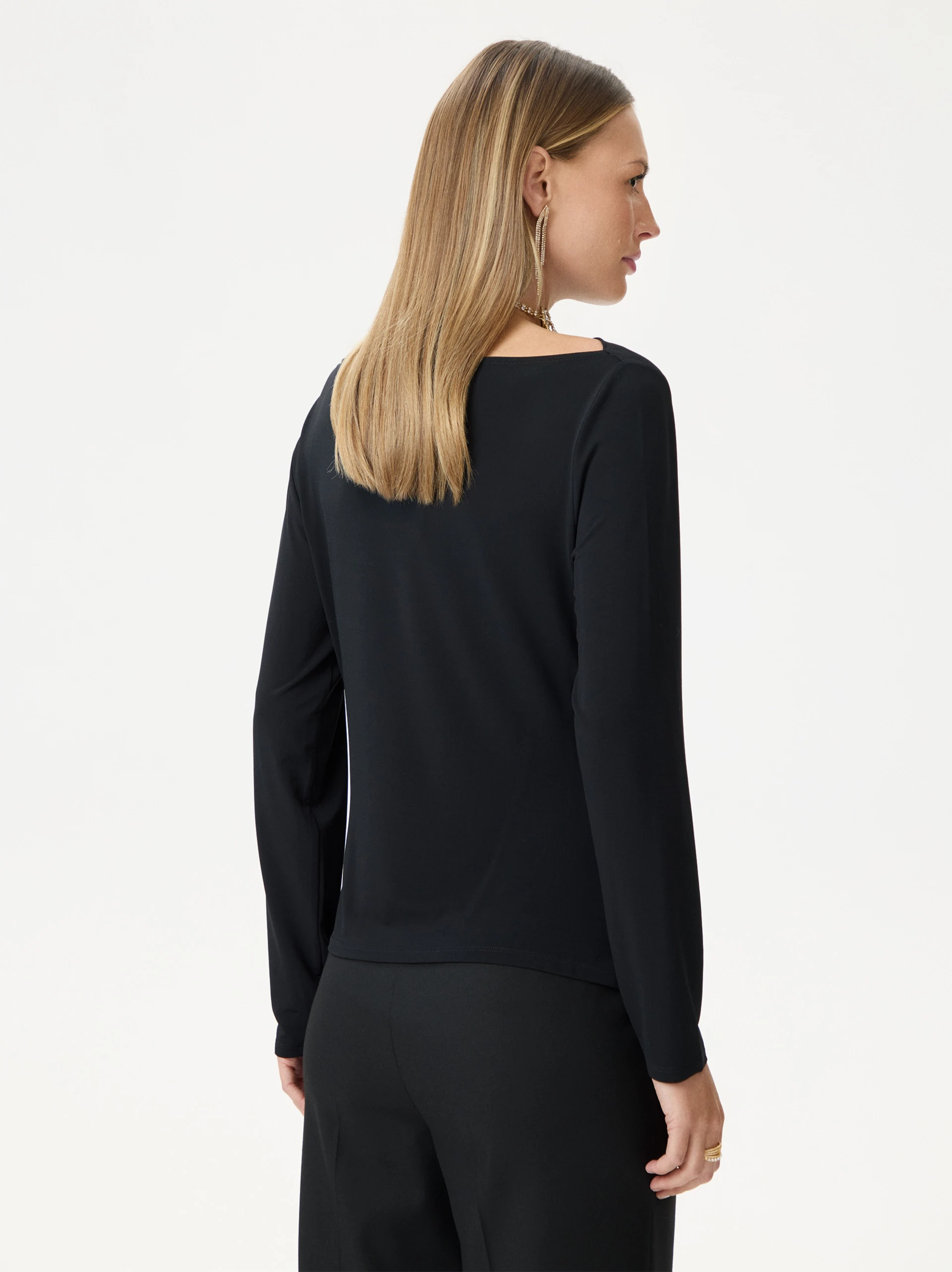 Black blouse with a cowl neckline