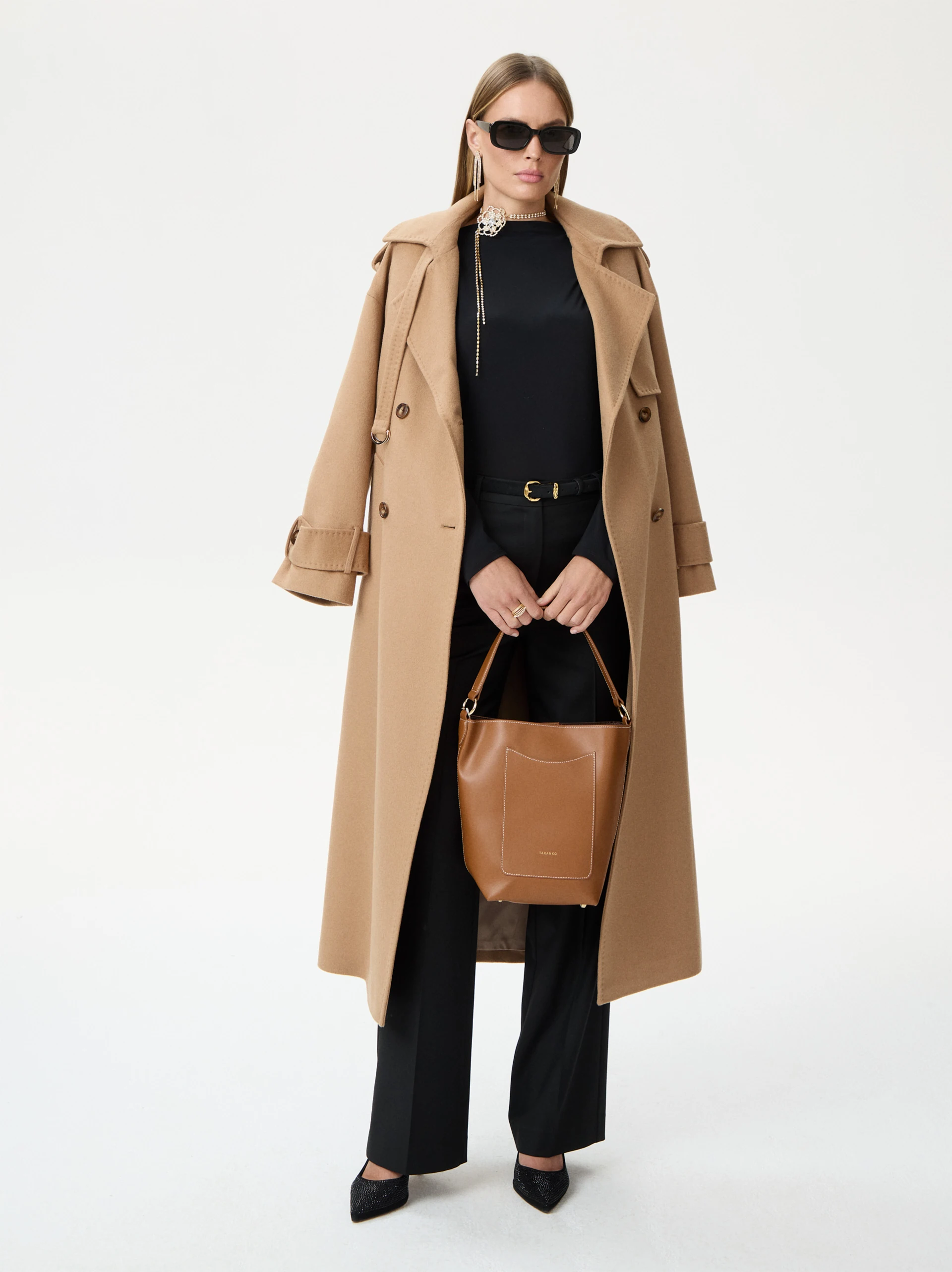 Black blouse with a cowl neckline