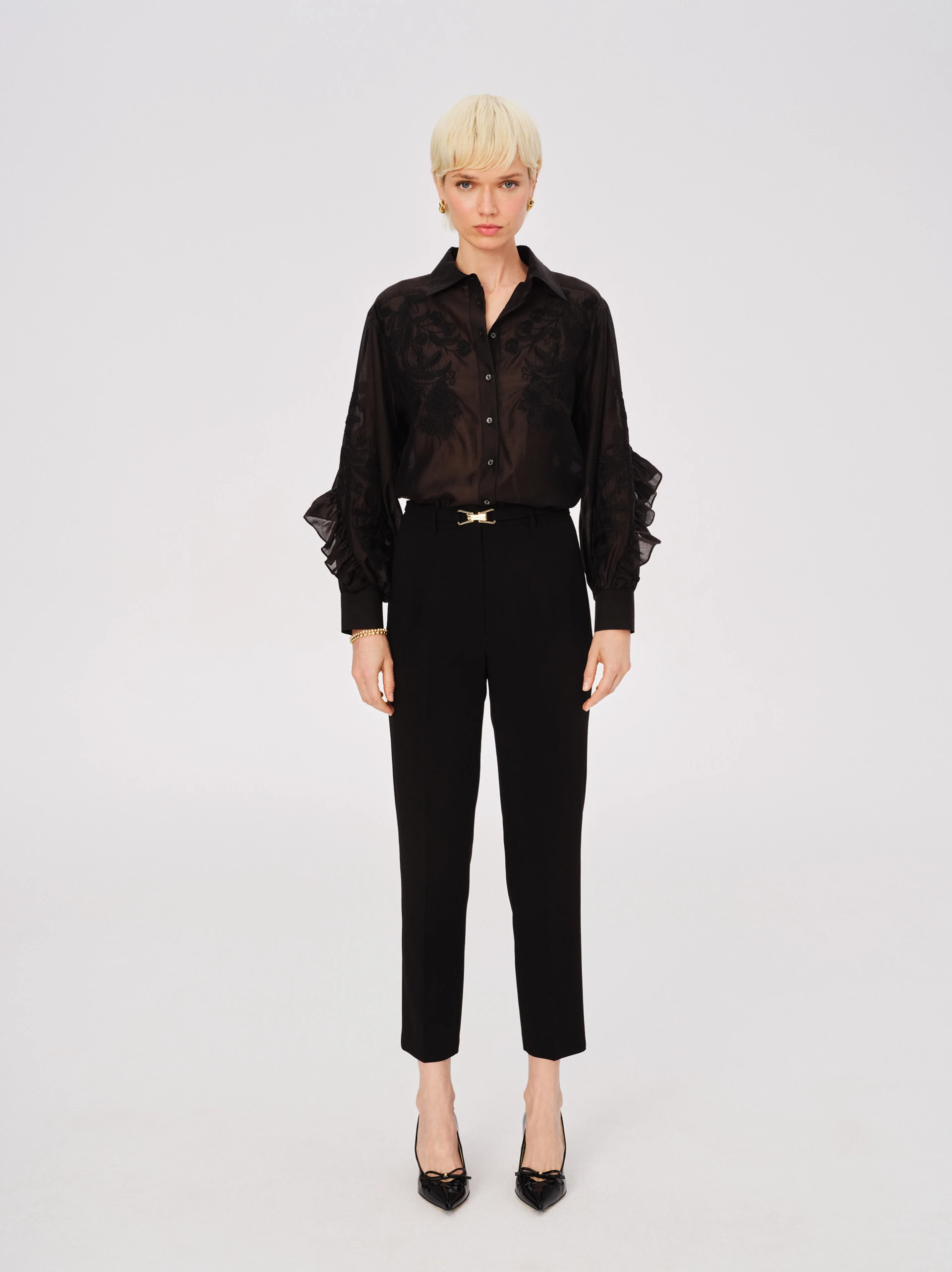 Black transparent lyocell shirt with embroidery