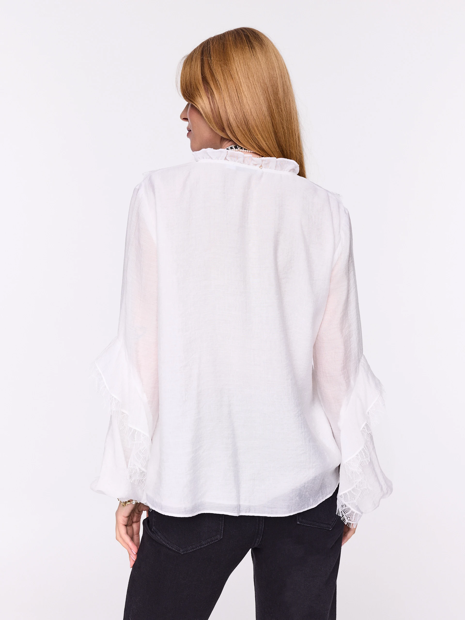 White rayon blouse with lace embellishments