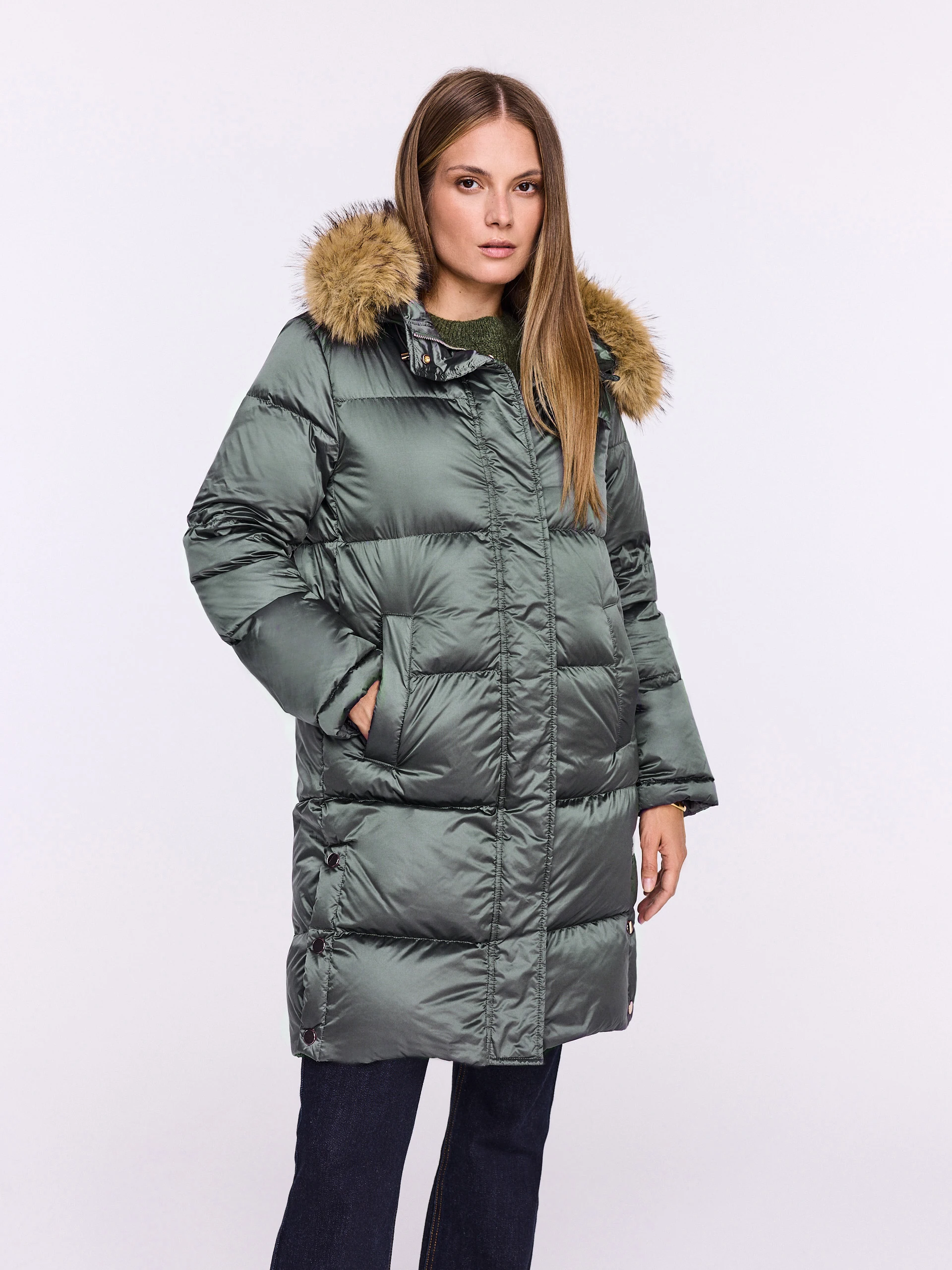 Graphite long jacket with duck down