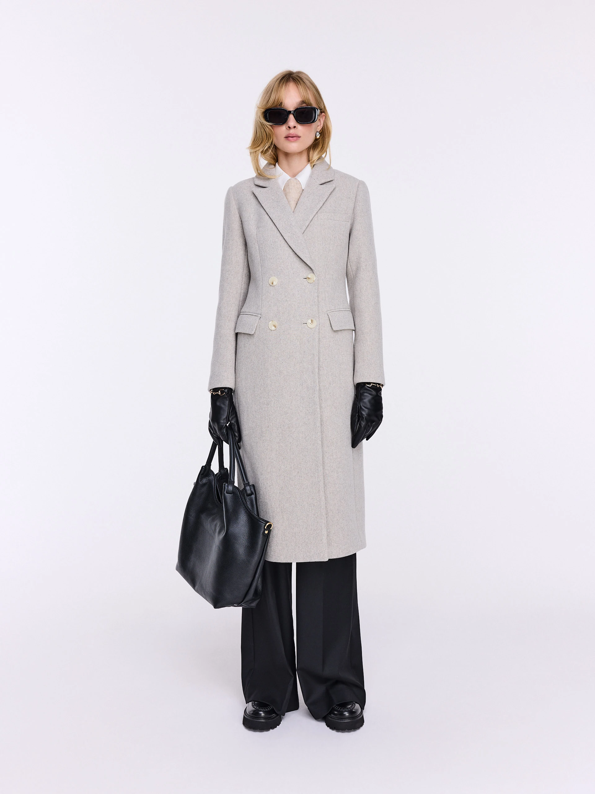 Simple gray knee-length coat with wool