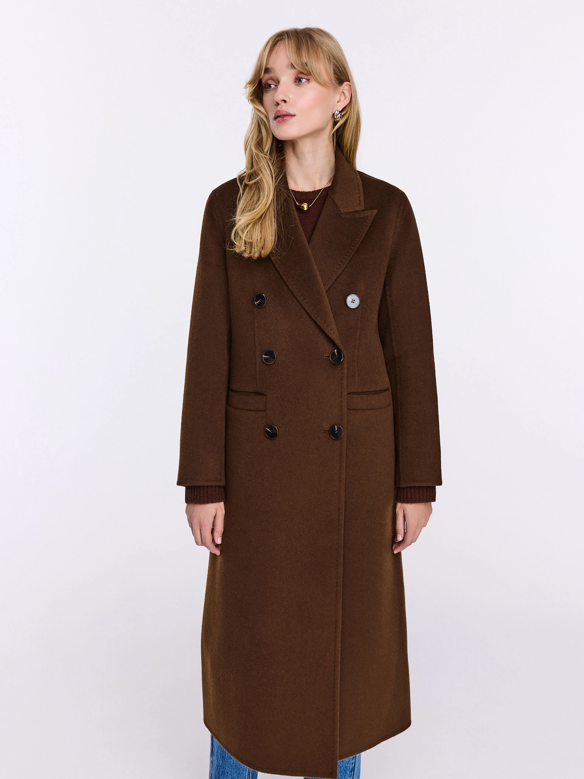 Double-faced chocolate wool coat
