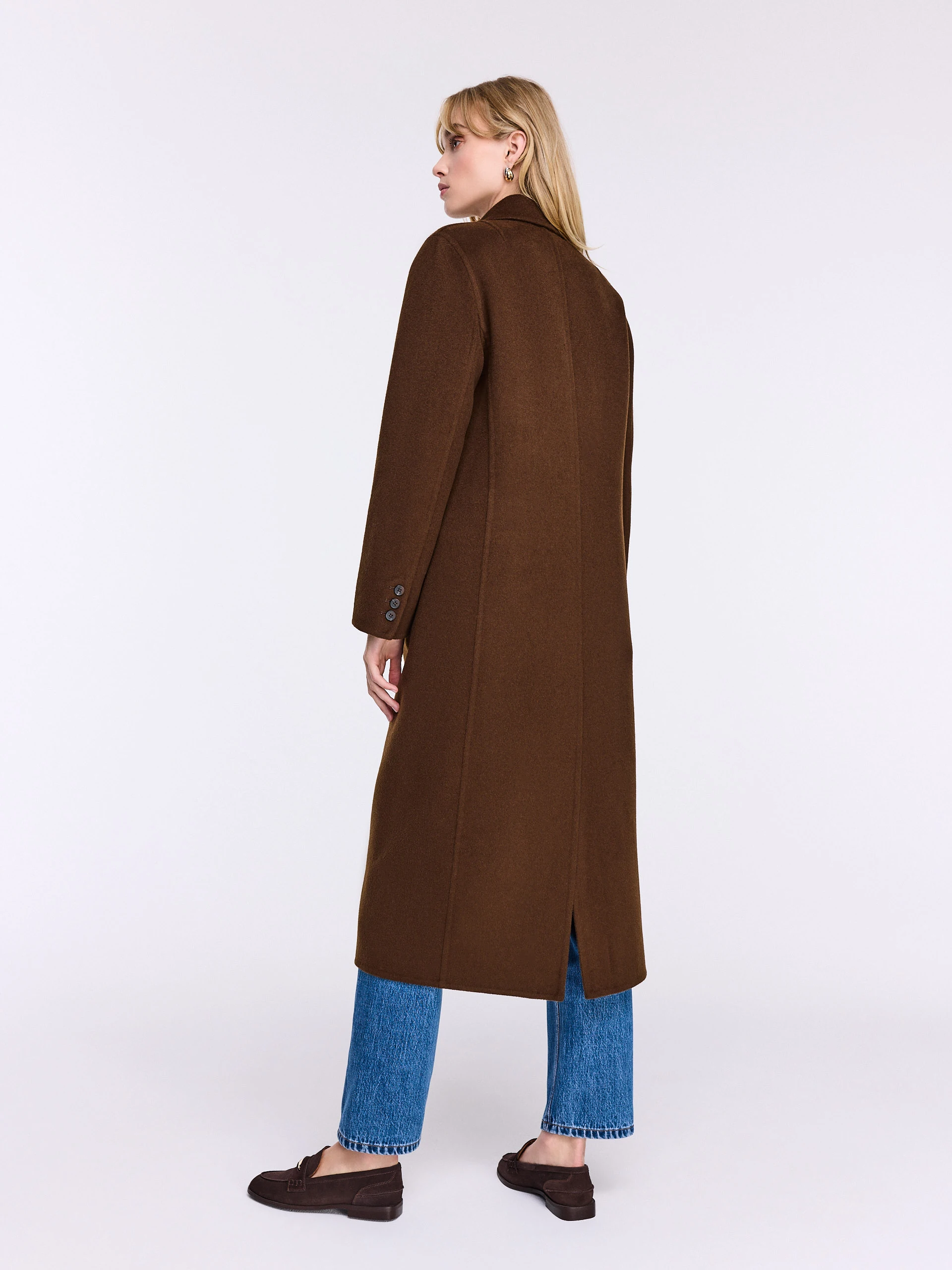 Double-faced chocolate wool coat