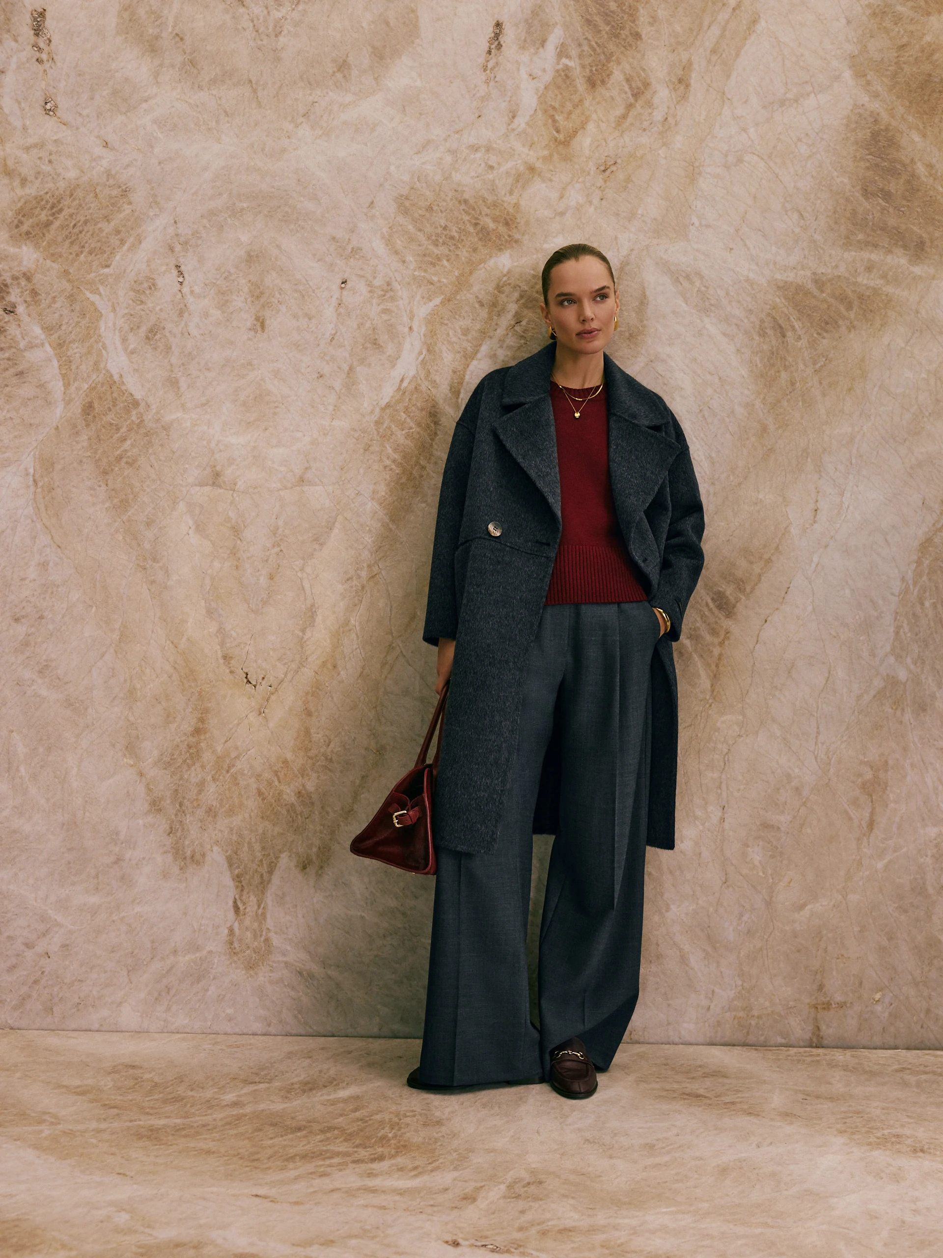 Elegant gray wool coat with silk and cashmere