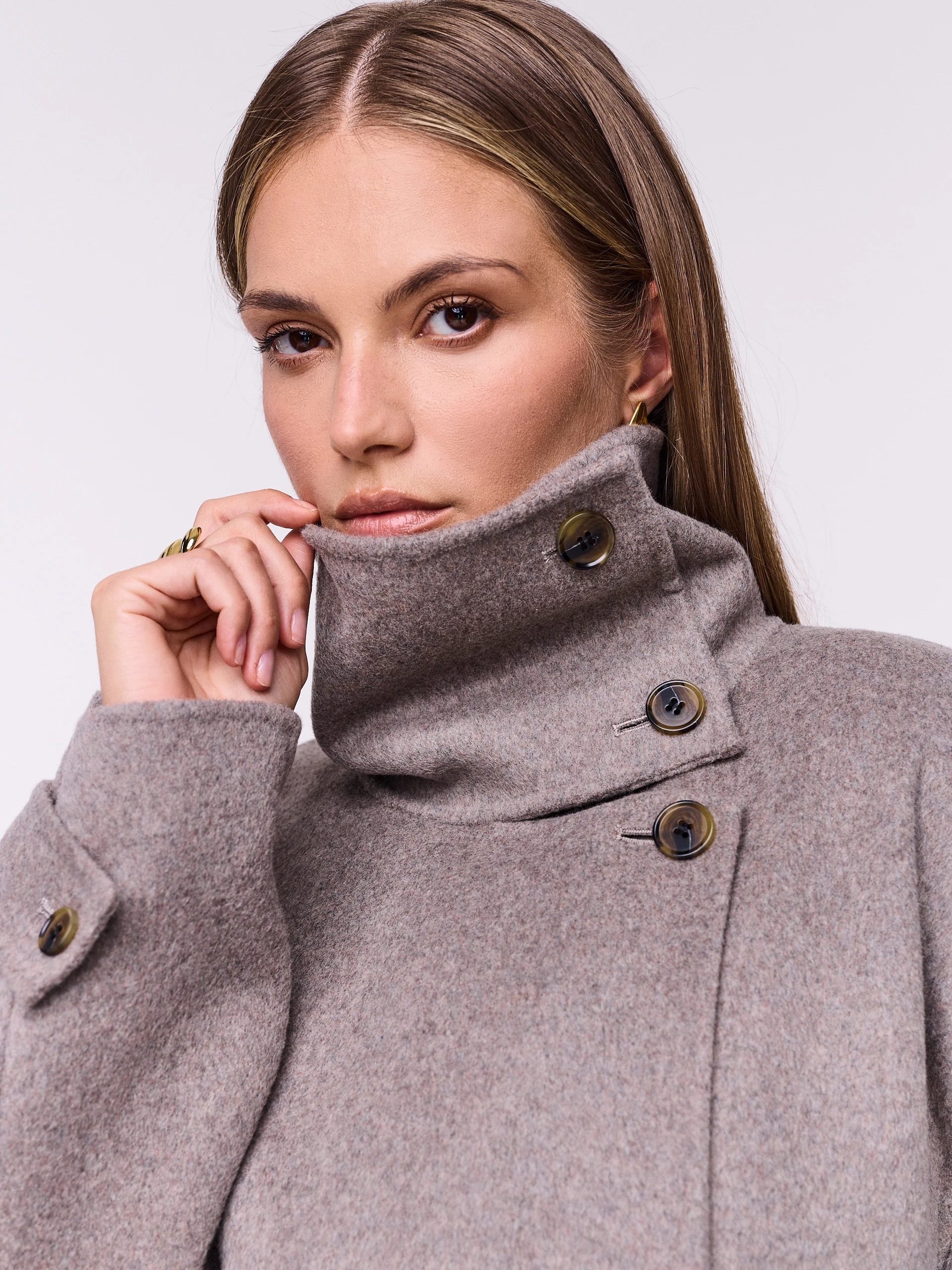 Long coat with taupe-colored wool
