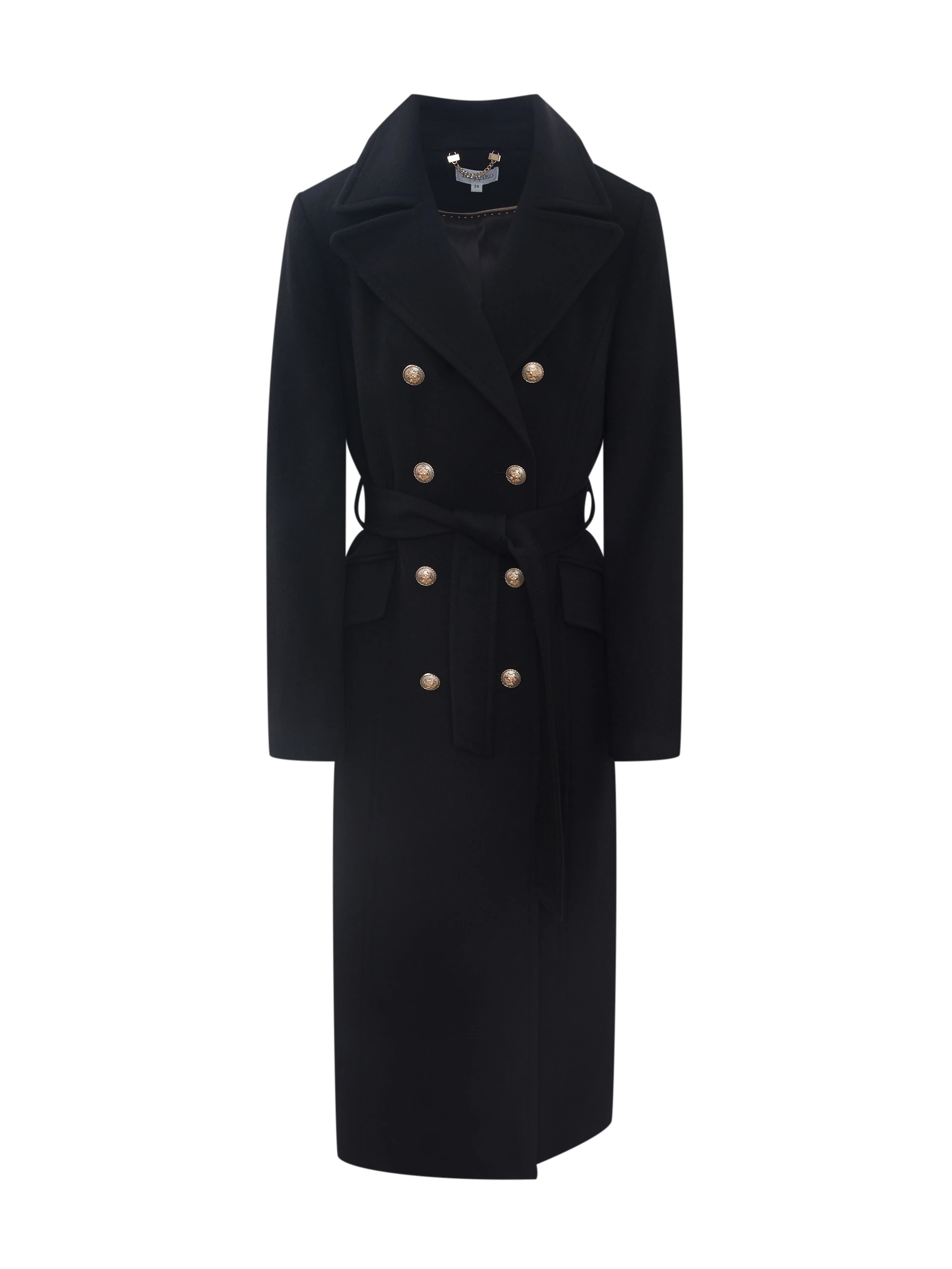 Black double-breasted wool coat