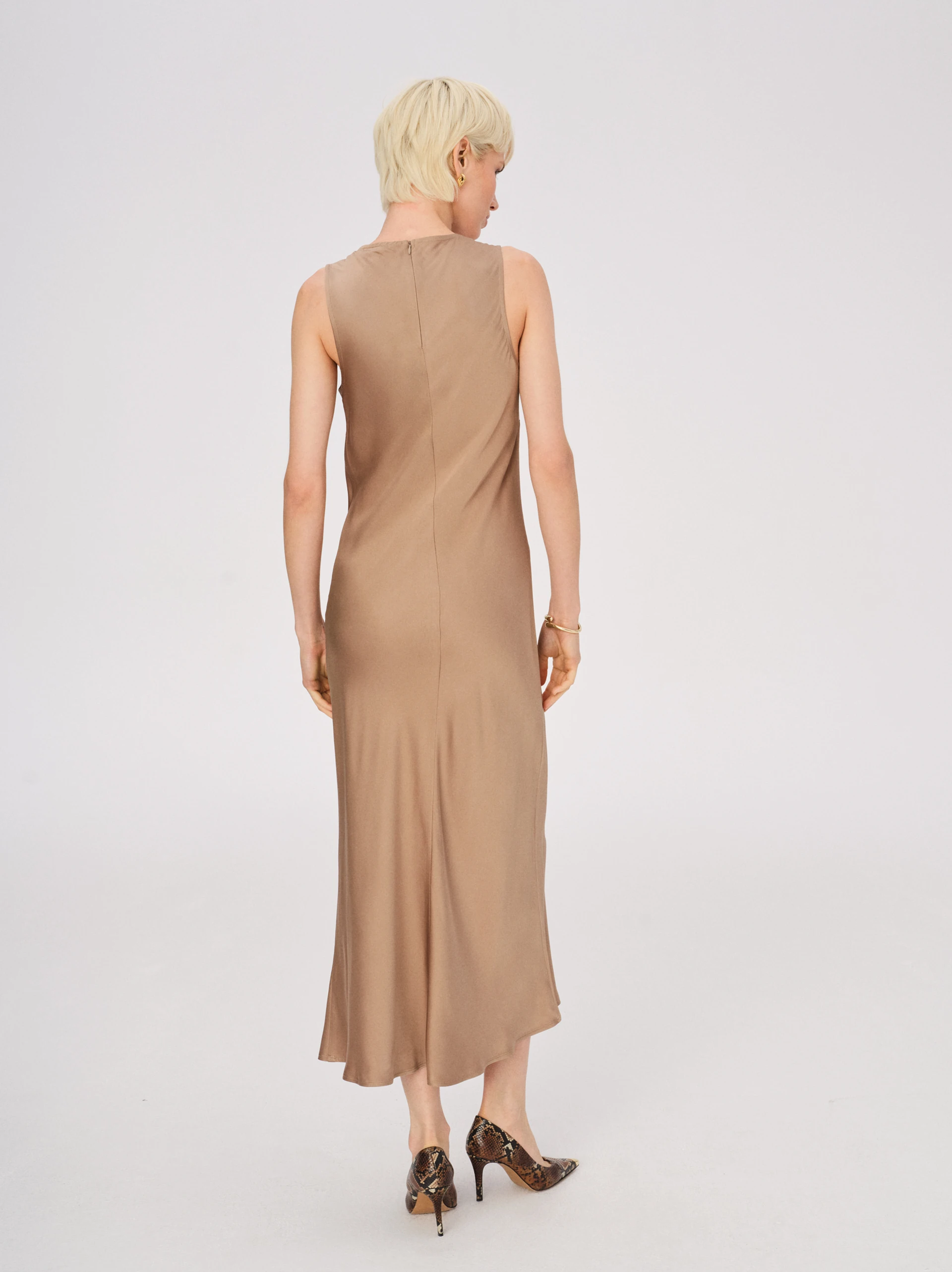 Beige satin viscose dress