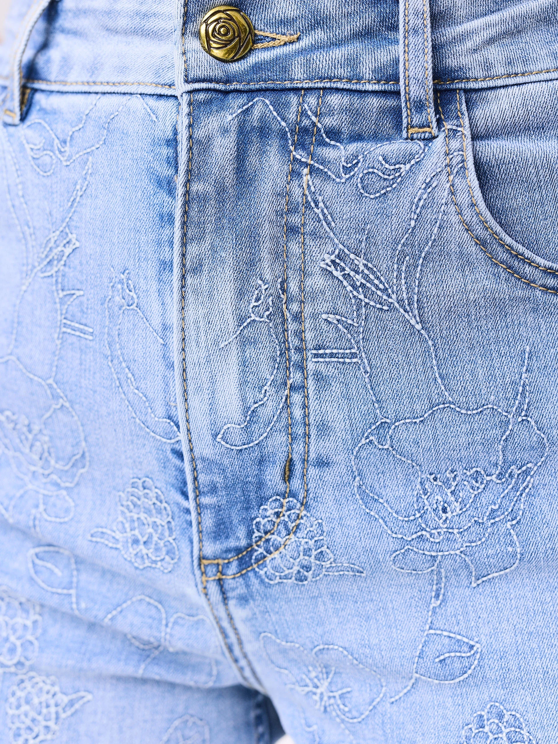 Embroidered bright high-waisted jeans