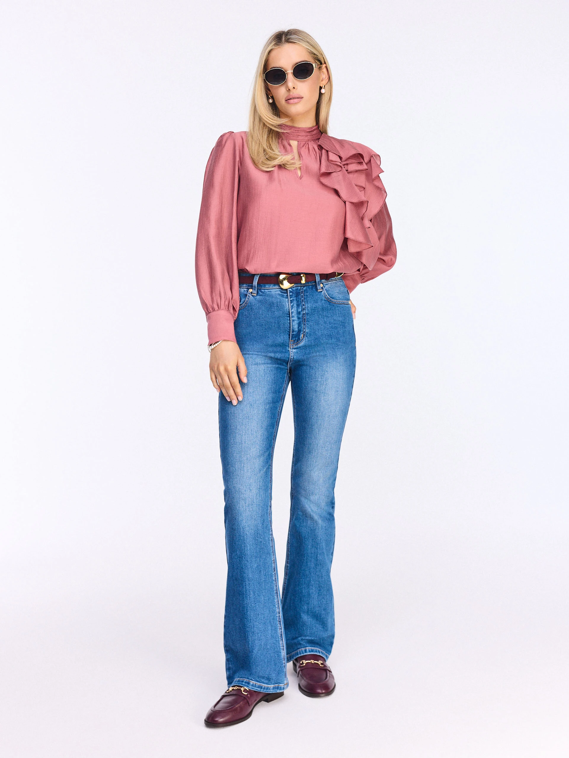 High rise bell jeans