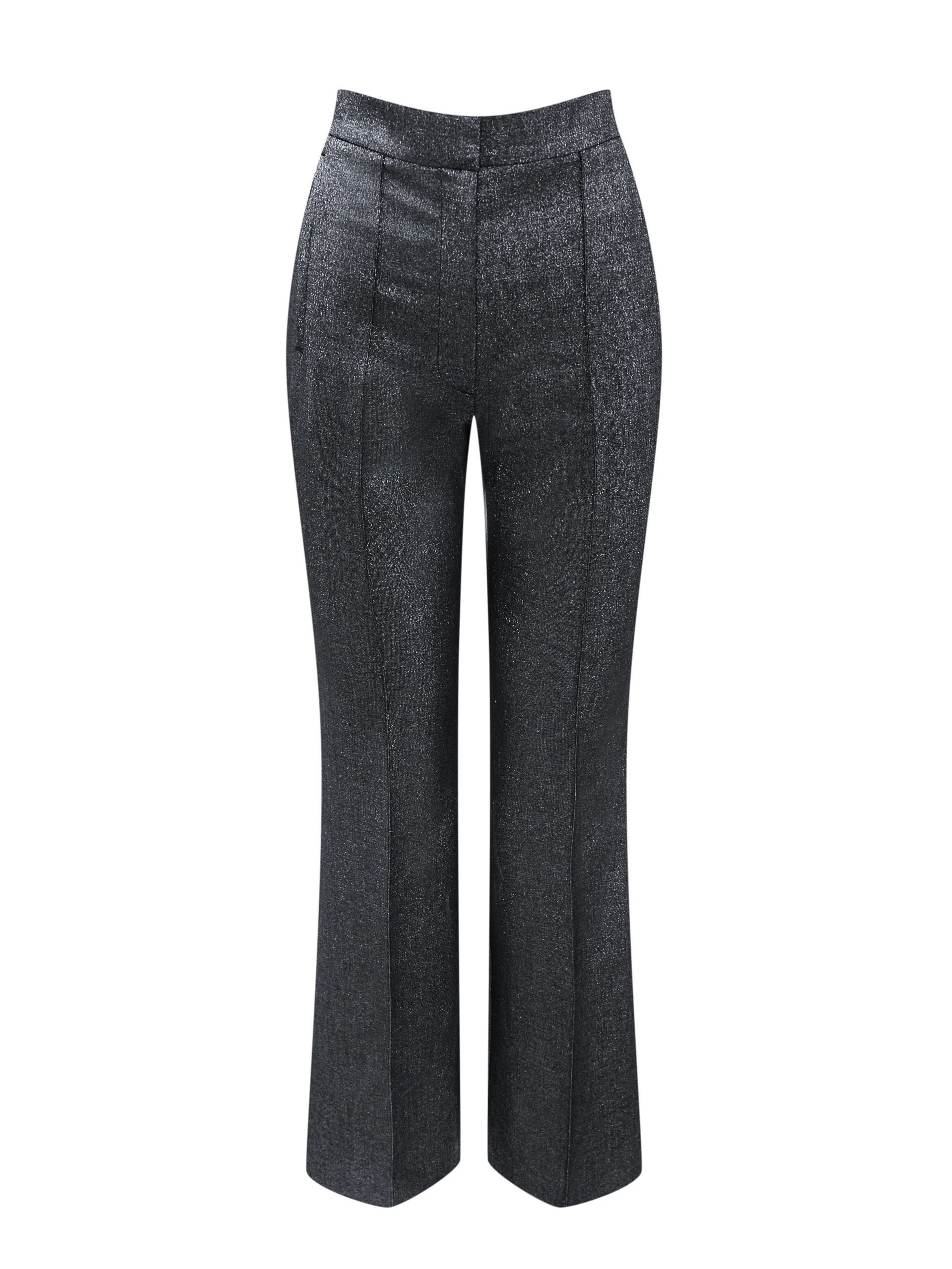 High-waisted gray pants with metallic thread