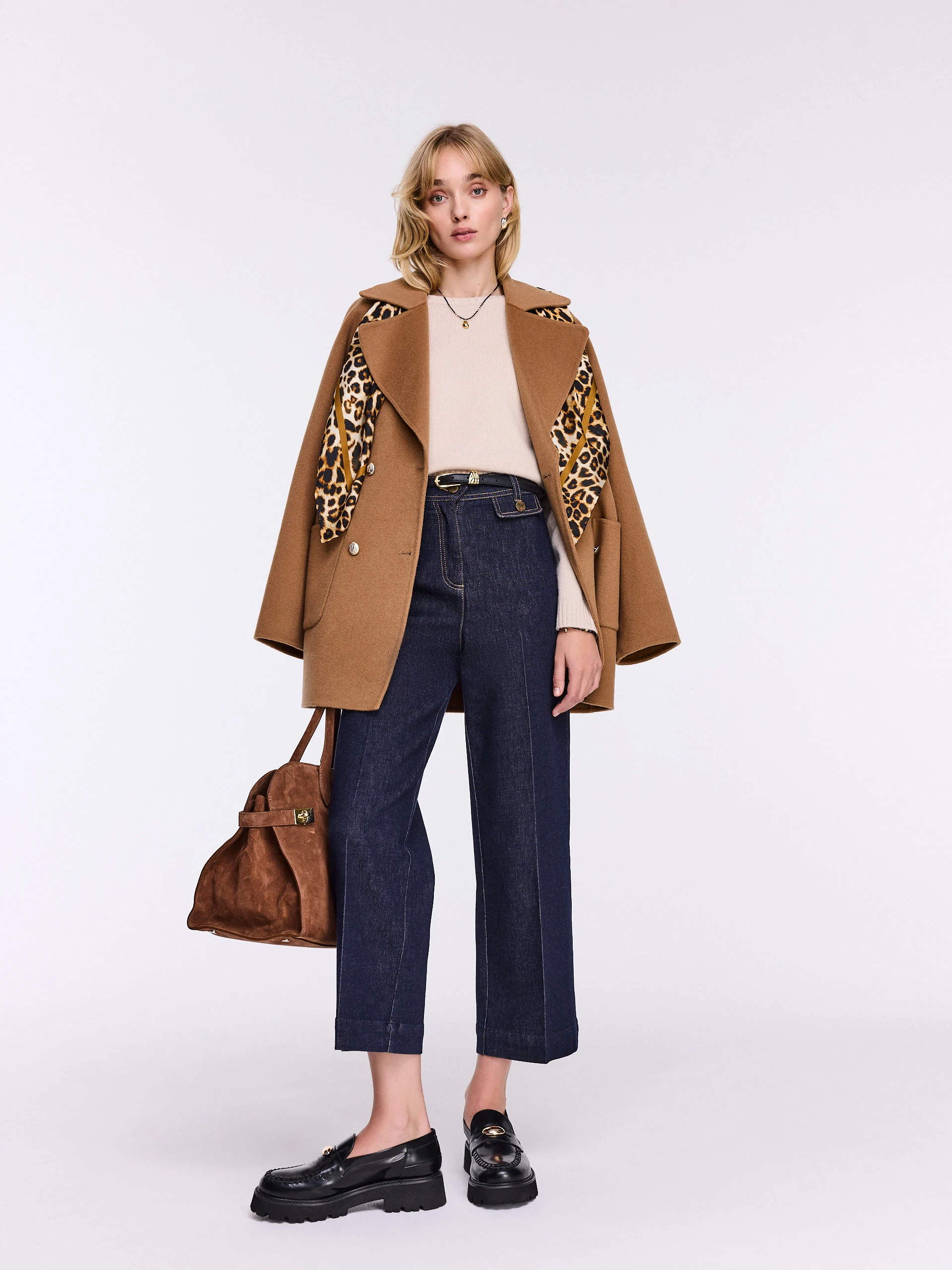 Navy blue high-waisted ⅞ jeans