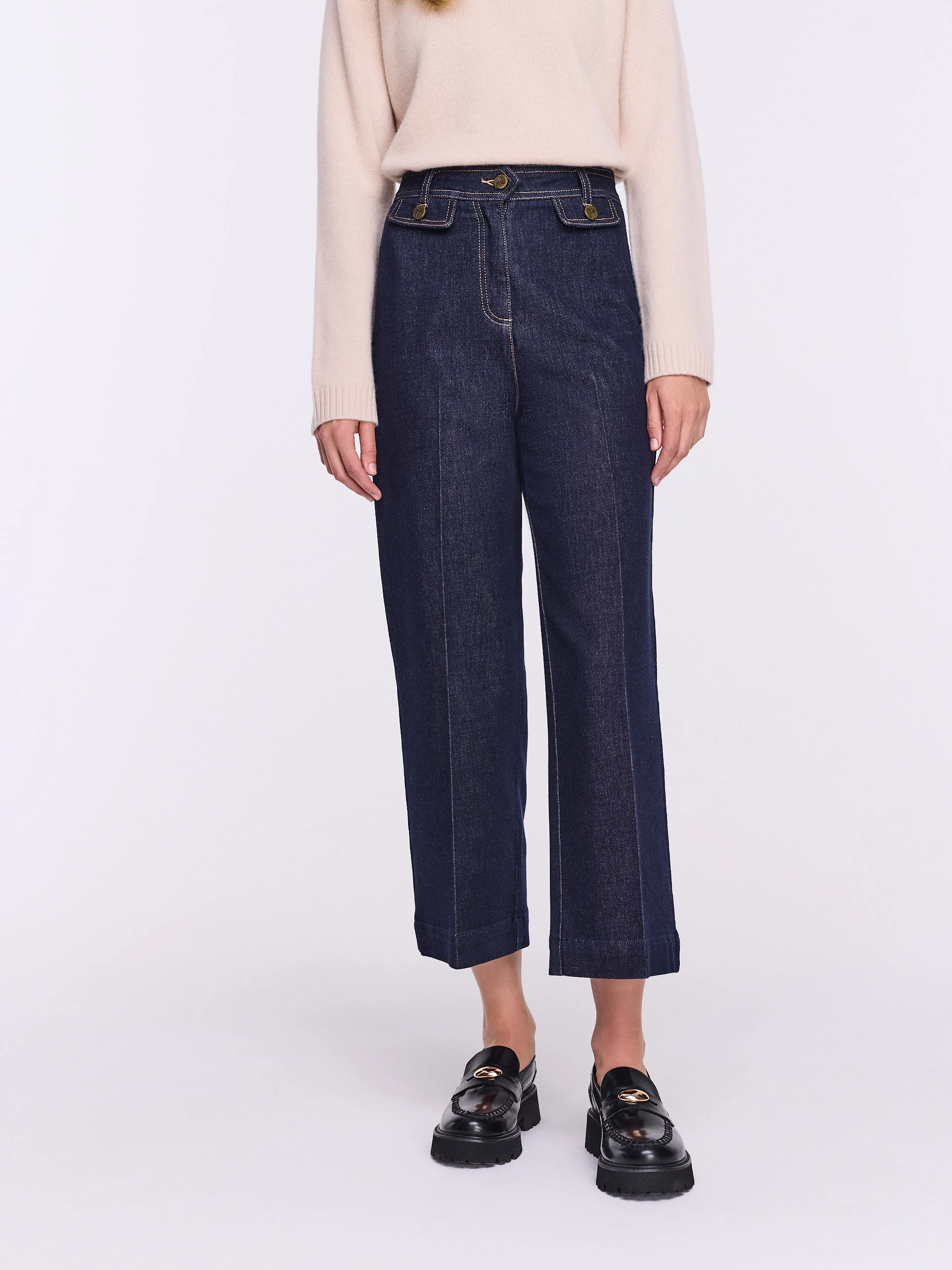 Navy blue high-waisted ⅞ jeans