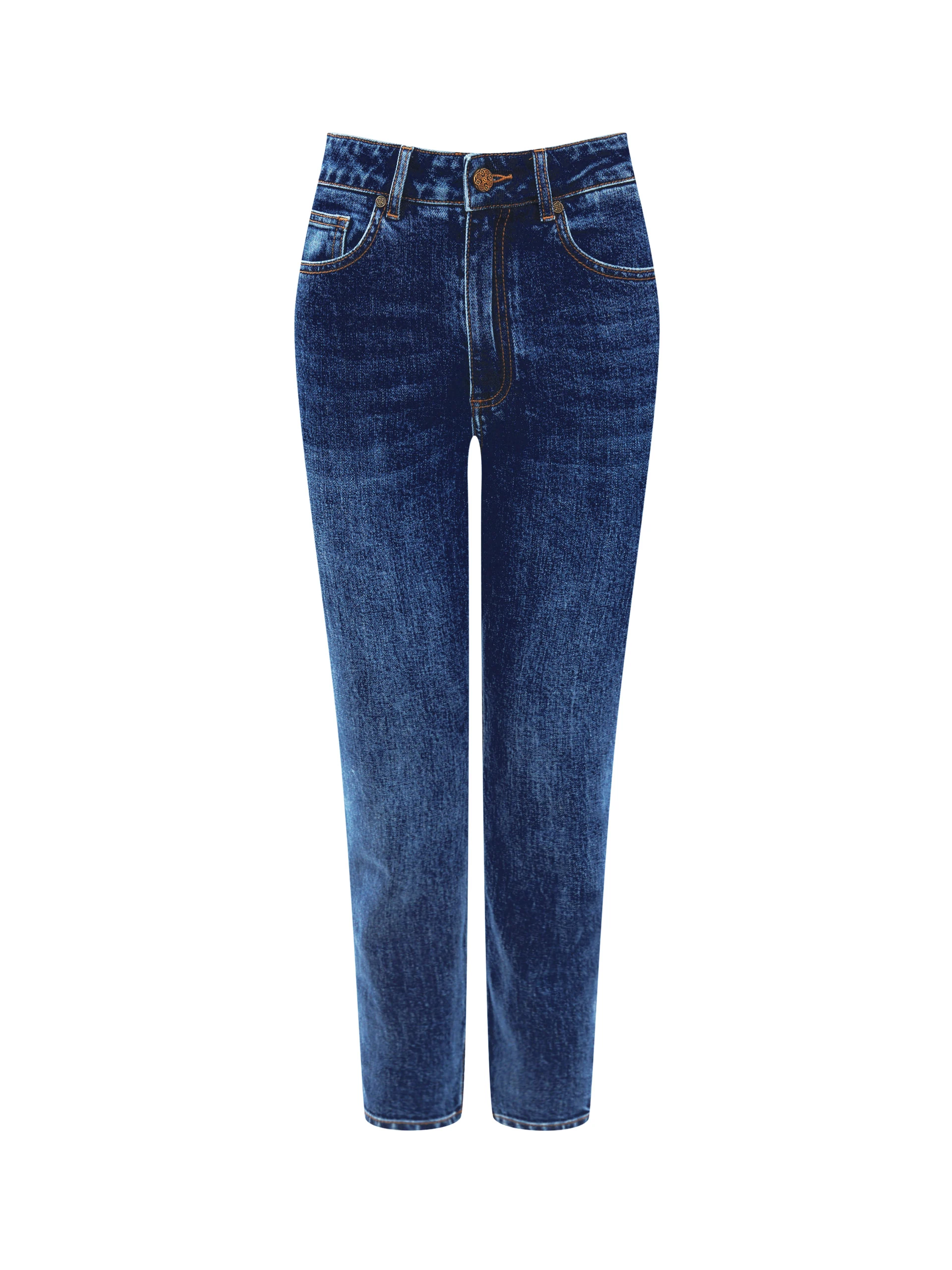 Navy blue fitted jeans with dark piping